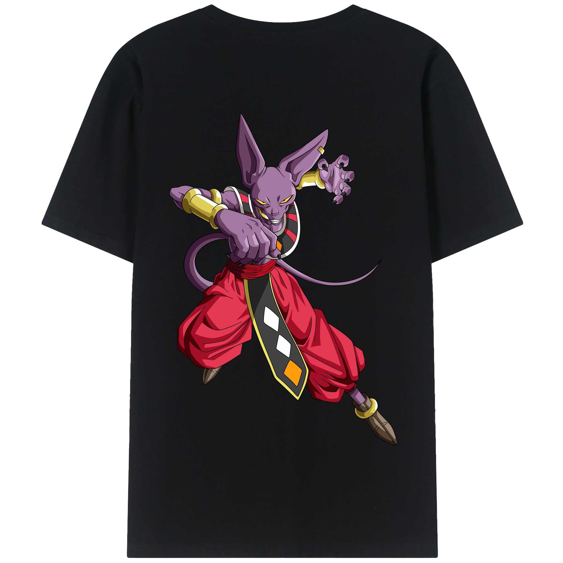（画像用） ドラゴンボール ビルス 破壊神ビルス DRAGON BALL Beerus Birusu 綿100％半袖Tシャツ（背面プリント）