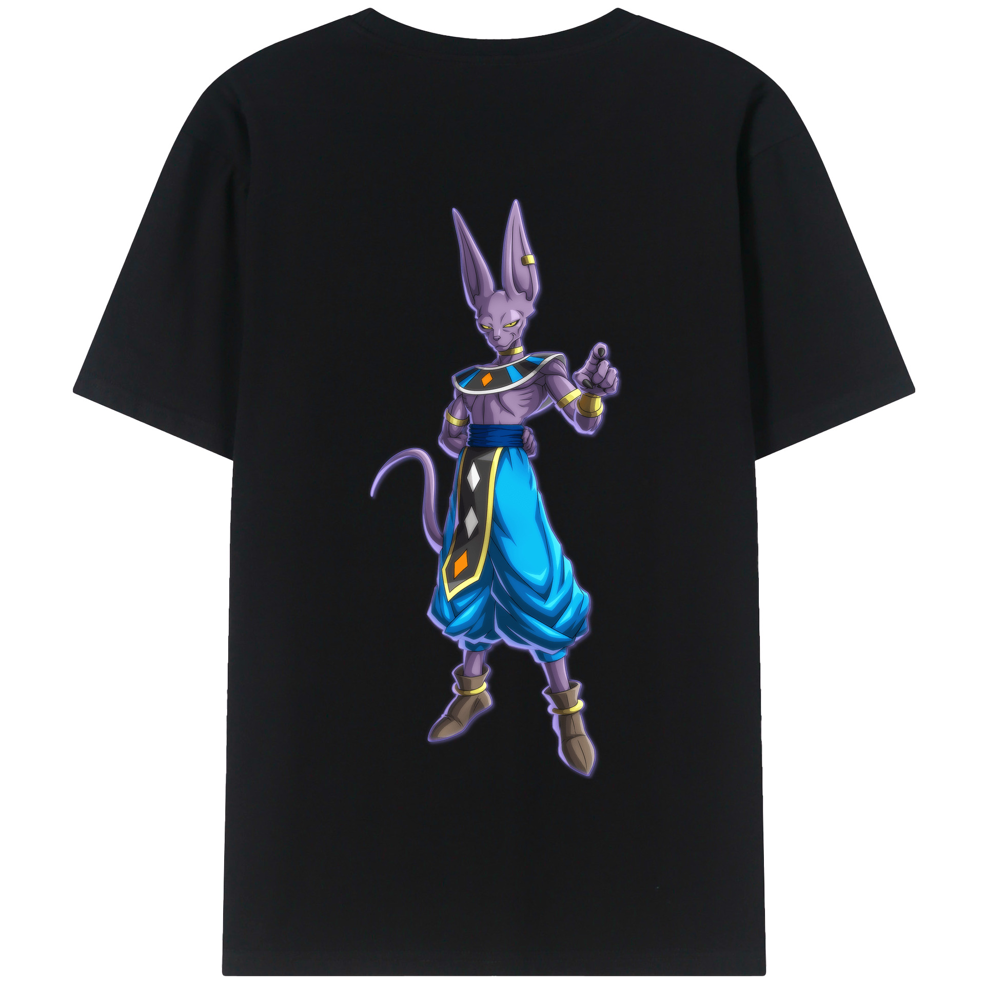 （画像用） ドラゴンボール ビルス 破壊神ビルス DRAGON BALL Beerus Birusu 綿100％半袖Tシャツ（背面プリント）