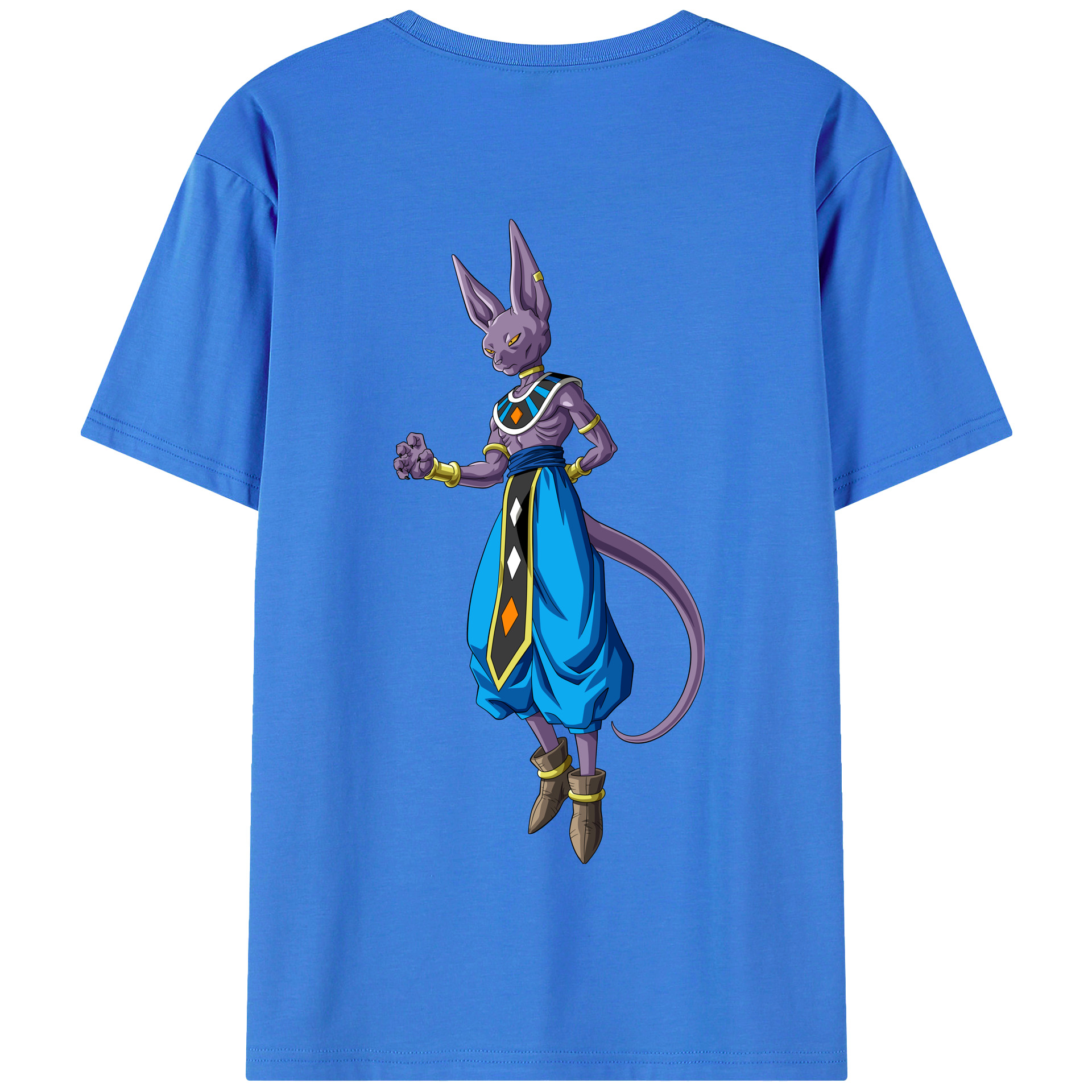 （画像用） ドラゴンボール ビルス 破壊神ビルス DRAGON BALL Beerus Birusu 綿100％半袖Tシャツ（背面プリント）