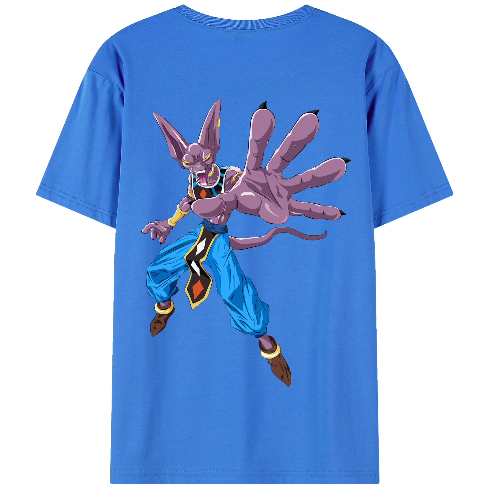 （画像用） ドラゴンボール ビルス 破壊神ビルス DRAGON BALL Beerus Birusu 綿100％半袖Tシャツ（背面プリント）