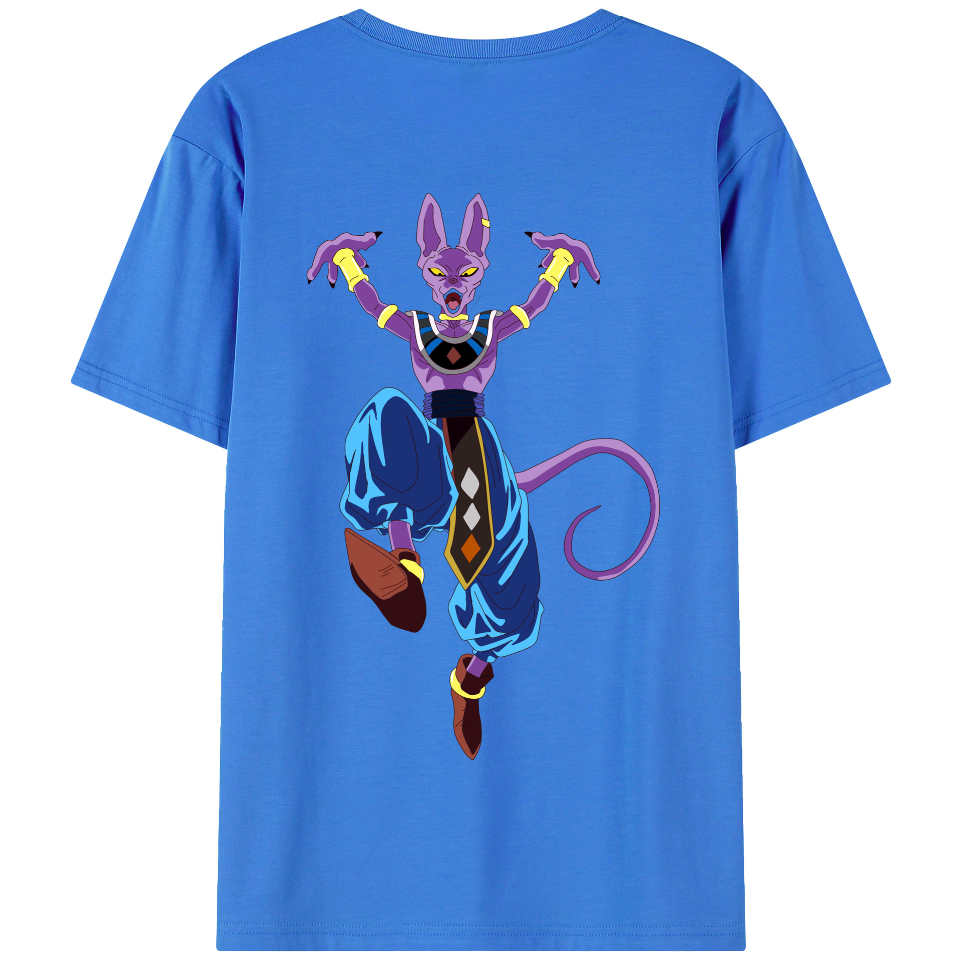 （画像用） ドラゴンボール ビルス 破壊神ビルス DRAGON BALL Beerus Birusu 綿100％半袖Tシャツ（背面プリント）