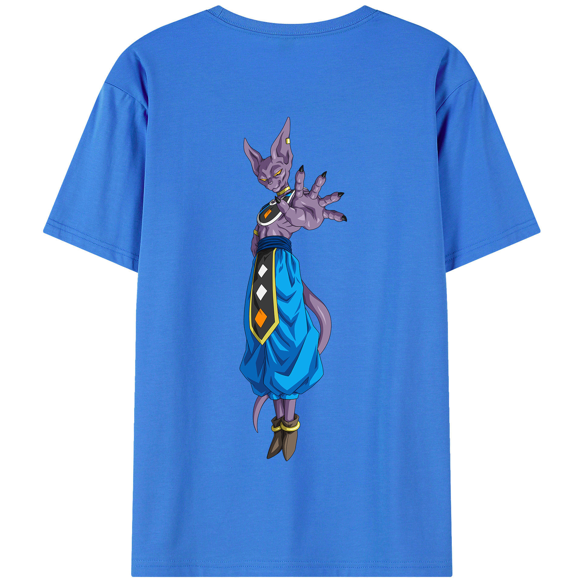 （画像用） ドラゴンボール ビルス 破壊神ビルス DRAGON BALL Beerus Birusu 綿100％半袖Tシャツ（背面プリント）