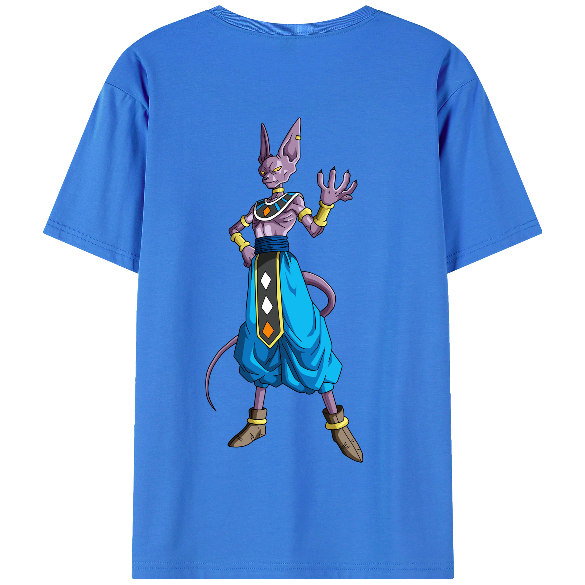 （画像用） ドラゴンボール ビルス 破壊神ビルス DRAGON BALL Beerus Birusu 綿100％半袖Tシャツ（背面プリント）
