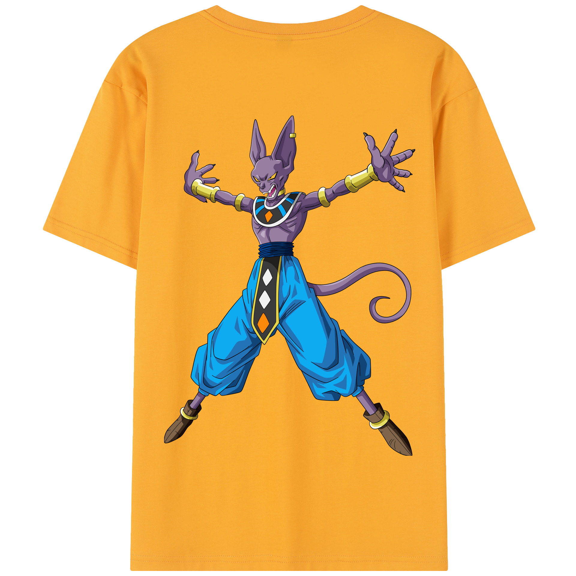 （画像用） ドラゴンボール ビルス 破壊神ビルス DRAGON BALL Beerus Birusu 綿100％半袖Tシャツ（背面プリント）