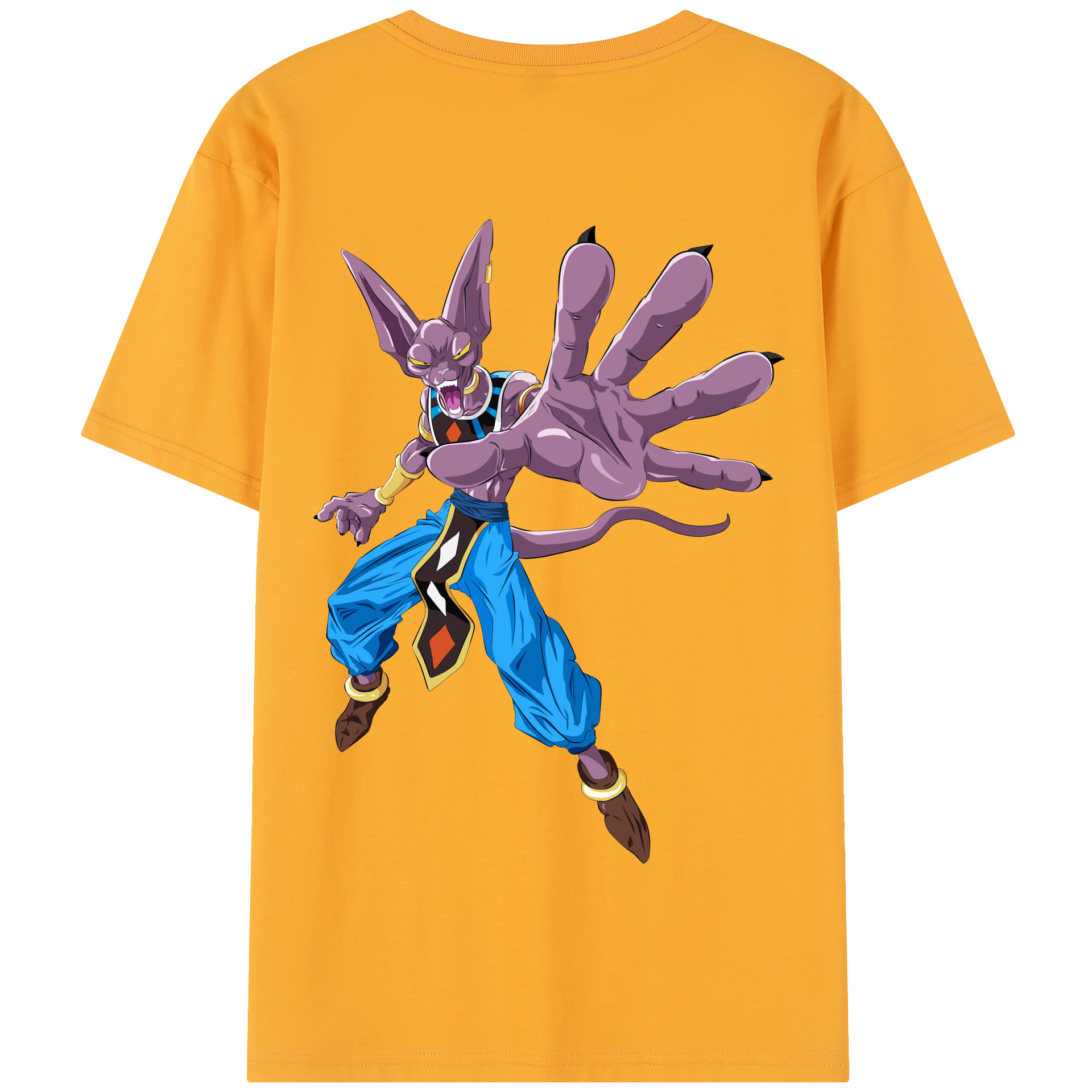 （画像用） ドラゴンボール ビルス 破壊神ビルス DRAGON BALL Beerus Birusu 綿100％半袖Tシャツ（背面プリント）