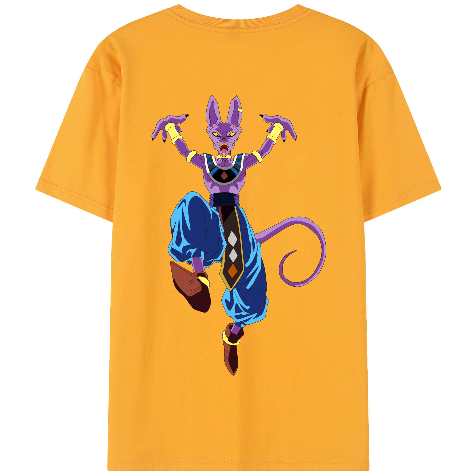 （画像用） ドラゴンボール ビルス 破壊神ビルス DRAGON BALL Beerus Birusu 綿100％半袖Tシャツ（背面プリント）