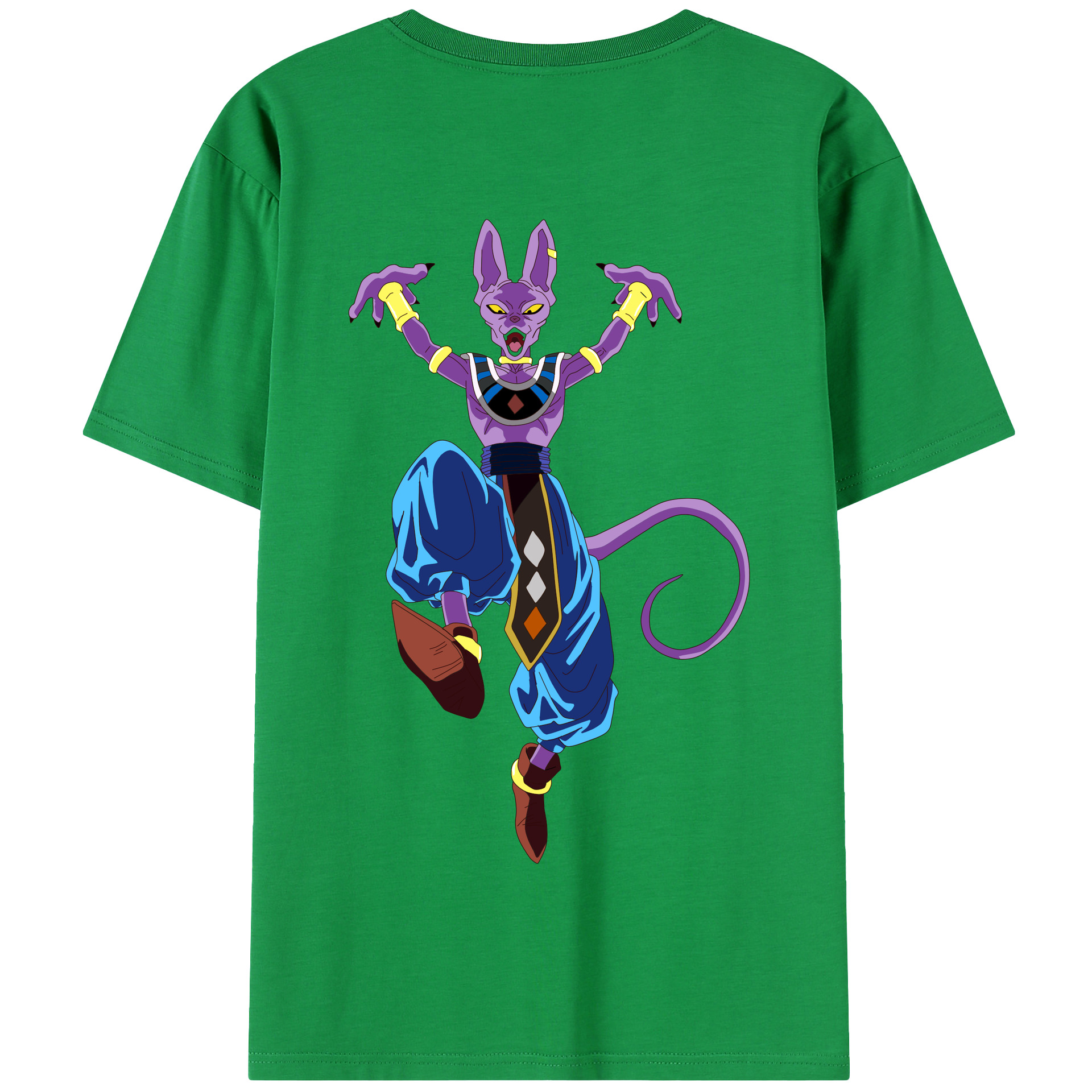 （画像用） ドラゴンボール ビルス 破壊神ビルス DRAGON BALL Beerus Birusu 綿100％半袖Tシャツ（背面プリント）