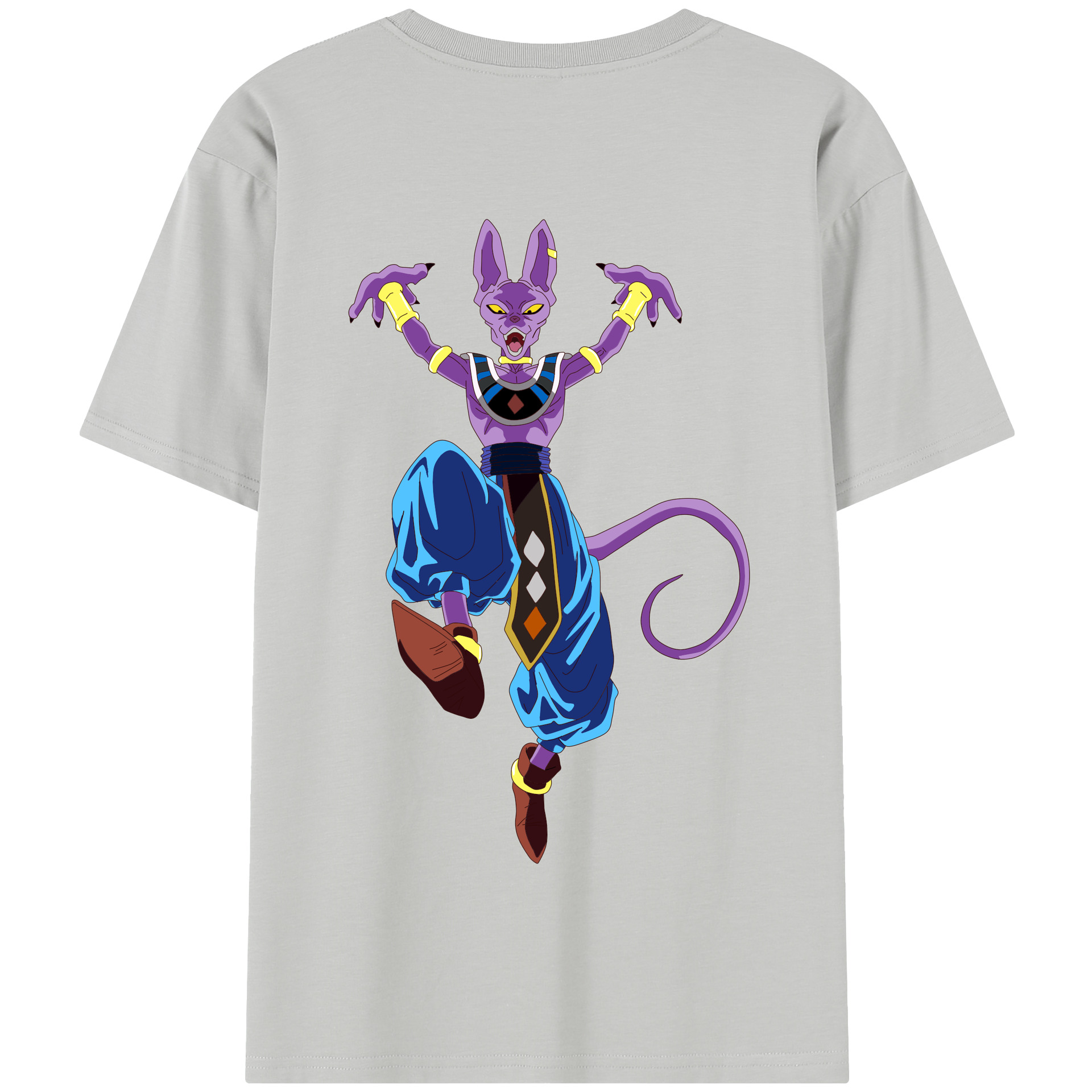 （画像用） ドラゴンボール ビルス 破壊神ビルス DRAGON BALL Beerus Birusu 綿100％半袖Tシャツ（背面プリント）