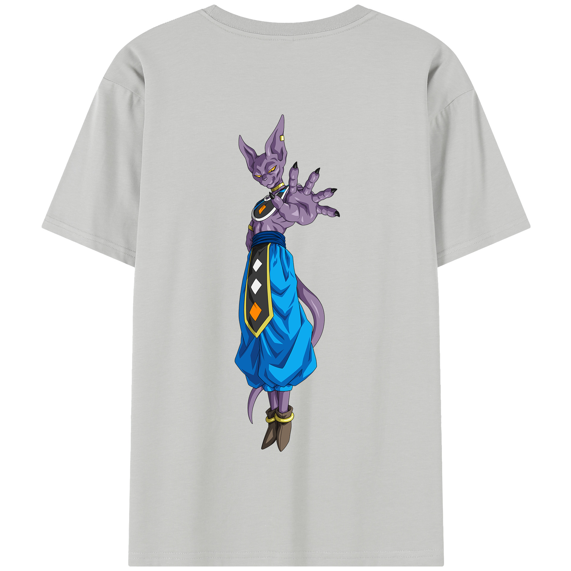 （画像用） ドラゴンボール ビルス 破壊神ビルス DRAGON BALL Beerus Birusu 綿100％半袖Tシャツ（背面プリント）