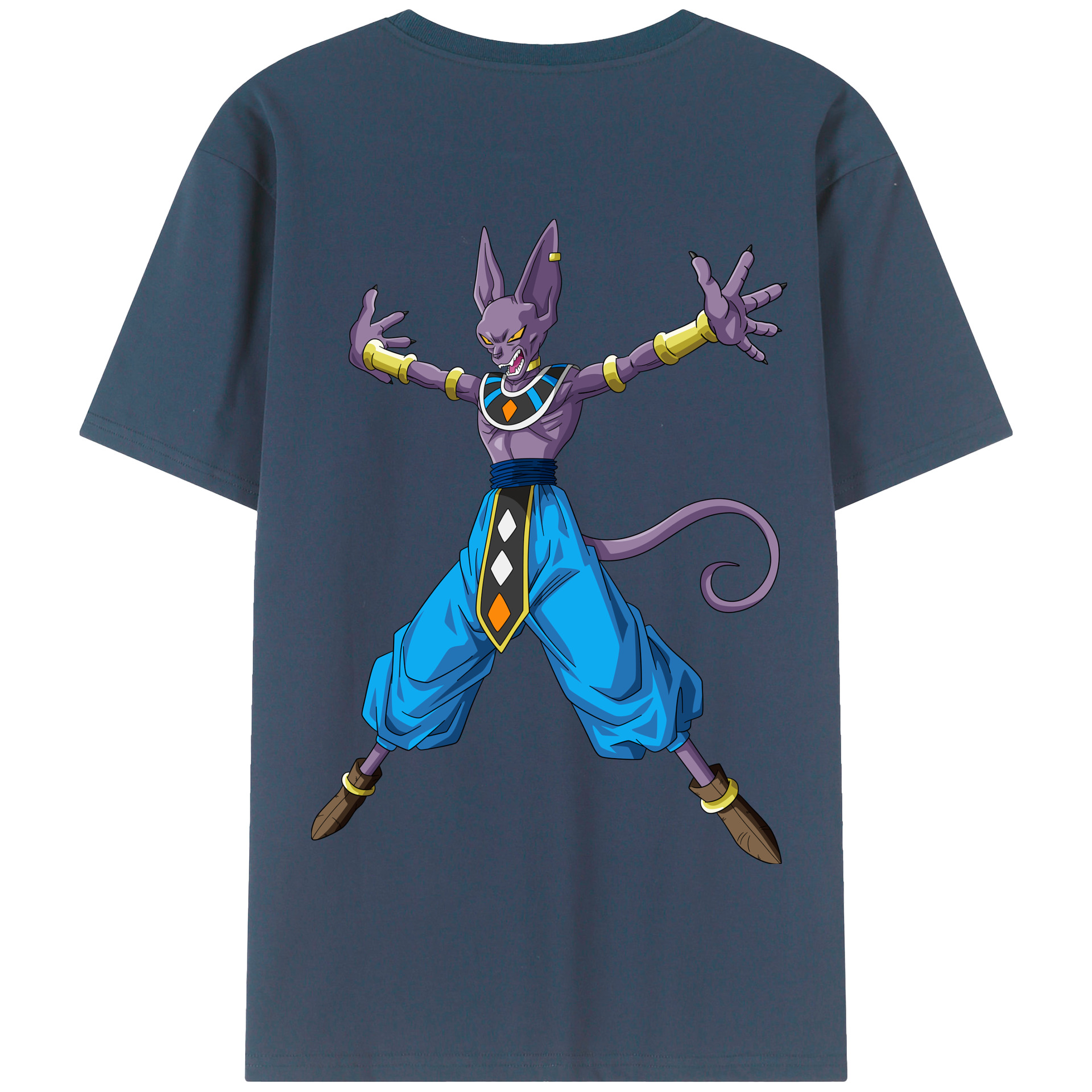 （画像用） ドラゴンボール ビルス 破壊神ビルス DRAGON BALL Beerus Birusu 綿100％半袖Tシャツ（背面プリント）