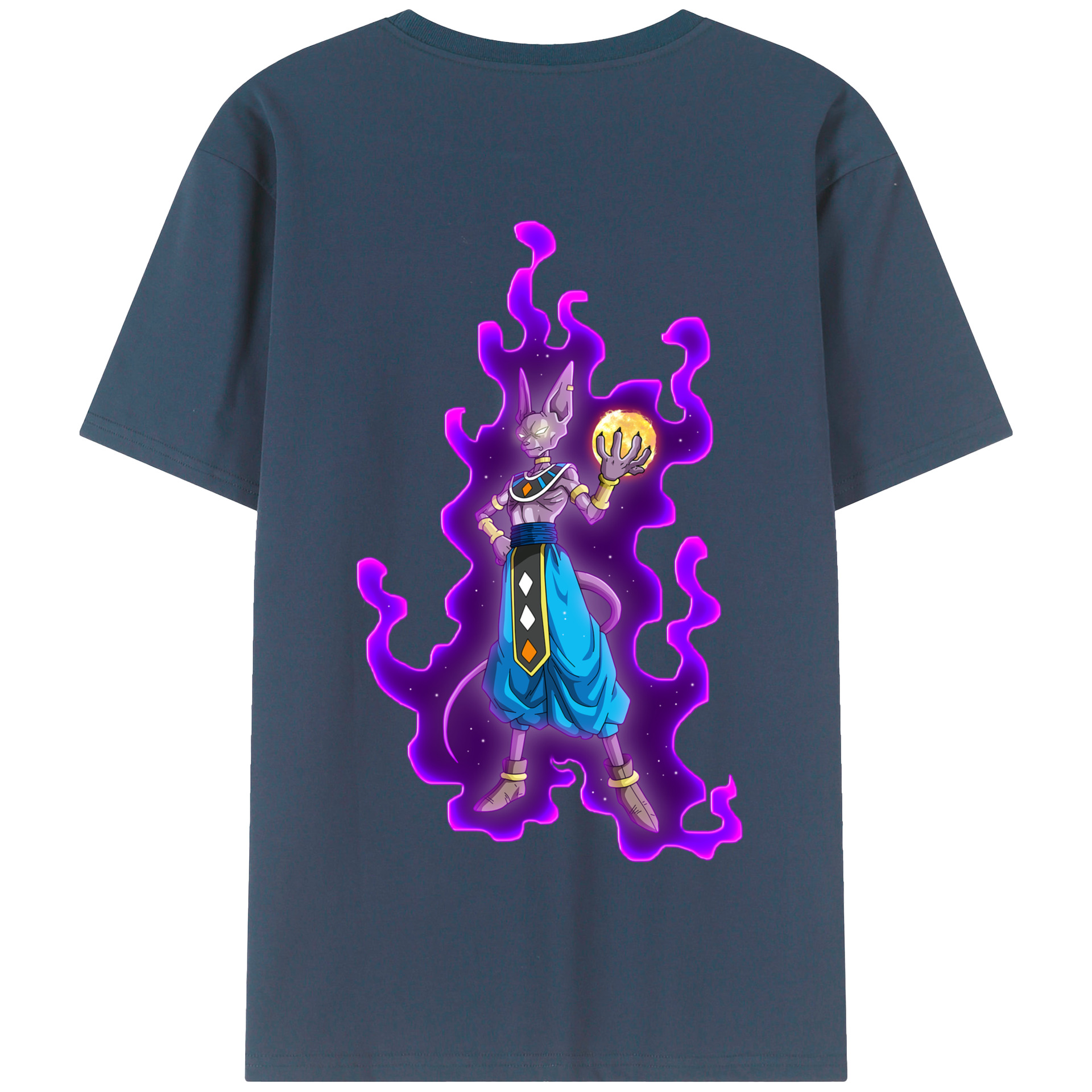（画像用） ドラゴンボール ビルス 破壊神ビルス DRAGON BALL Beerus Birusu 綿100％半袖Tシャツ（背面プリント）