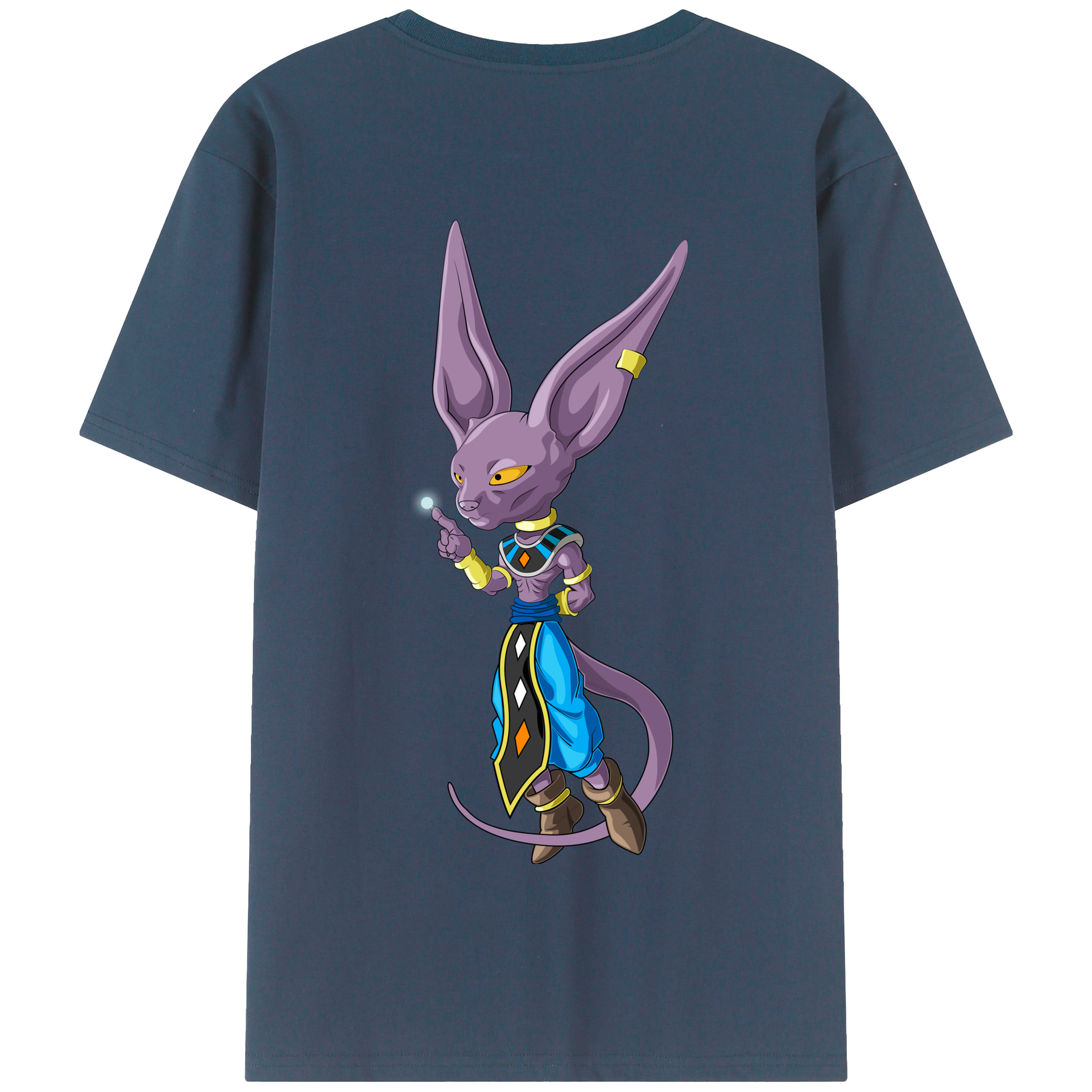 （画像用） ドラゴンボール ビルス 破壊神ビルス DRAGON BALL Beerus Birusu 綿100％半袖Tシャツ（背面プリント）