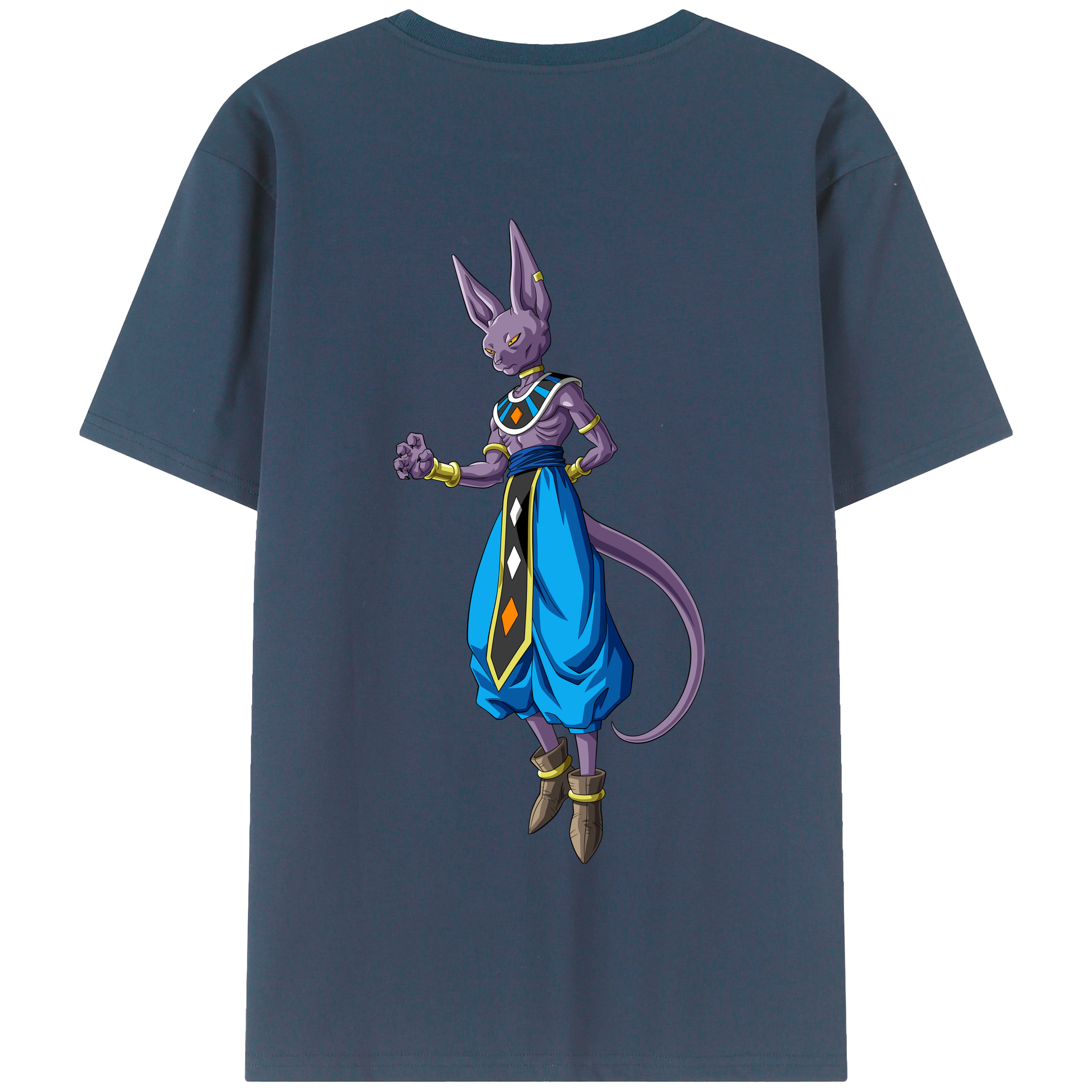 （画像用） ドラゴンボール ビルス 破壊神ビルス DRAGON BALL Beerus Birusu 綿100％半袖Tシャツ（背面プリント）