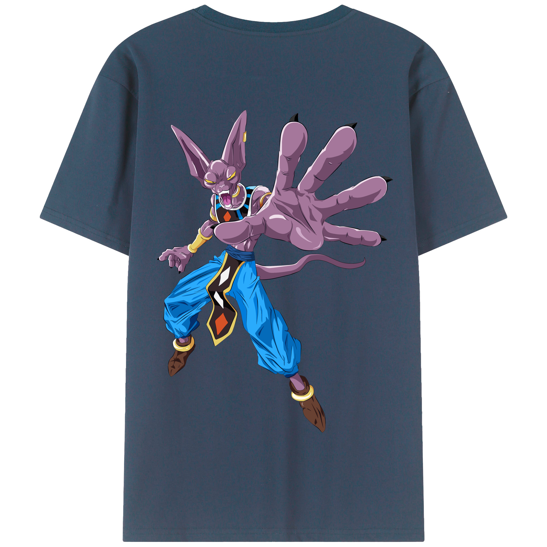 （画像用） ドラゴンボール ビルス 破壊神ビルス DRAGON BALL Beerus Birusu 綿100％半袖Tシャツ（背面プリント）
