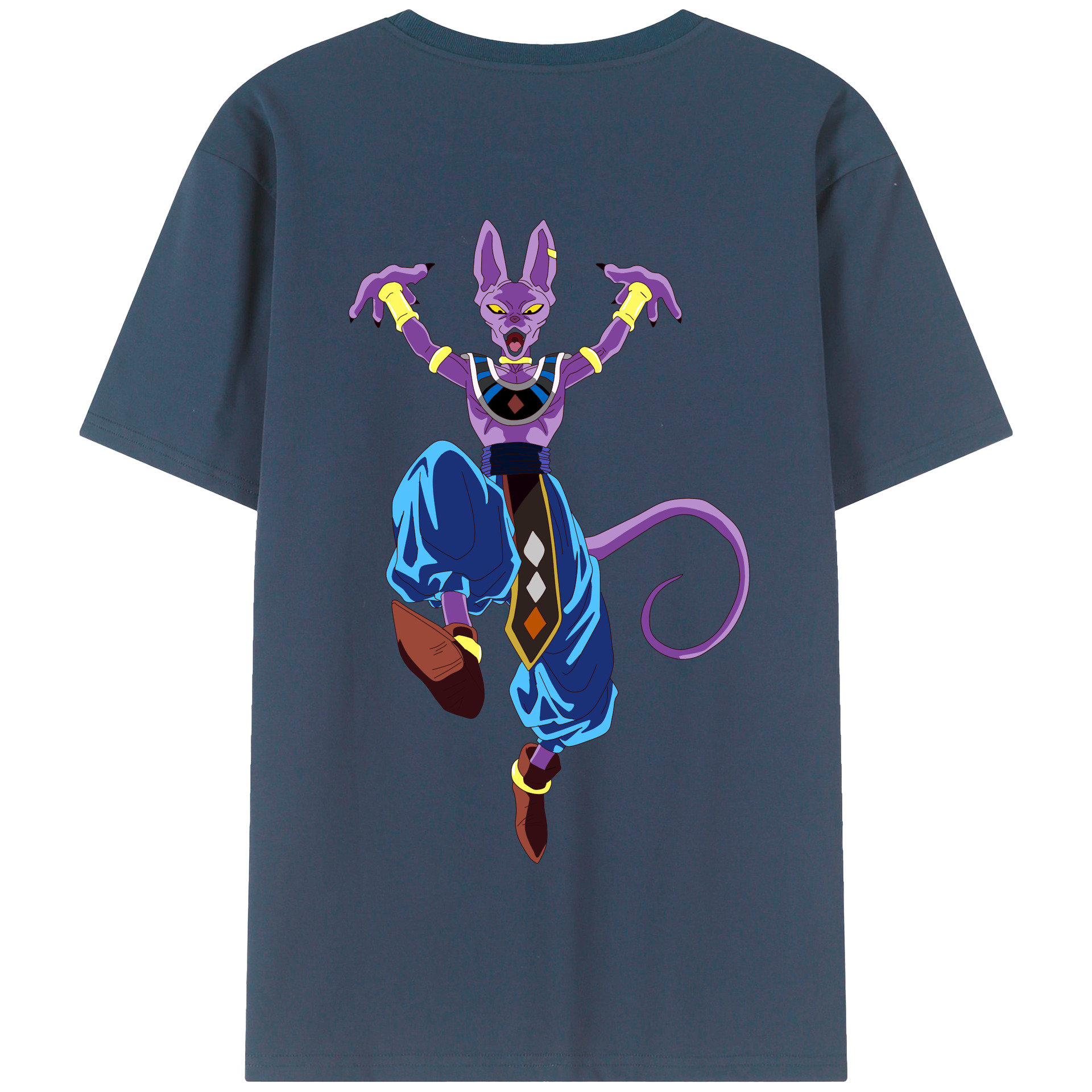 （画像用） ドラゴンボール ビルス 破壊神ビルス DRAGON BALL Beerus Birusu 綿100％半袖Tシャツ（背面プリント）