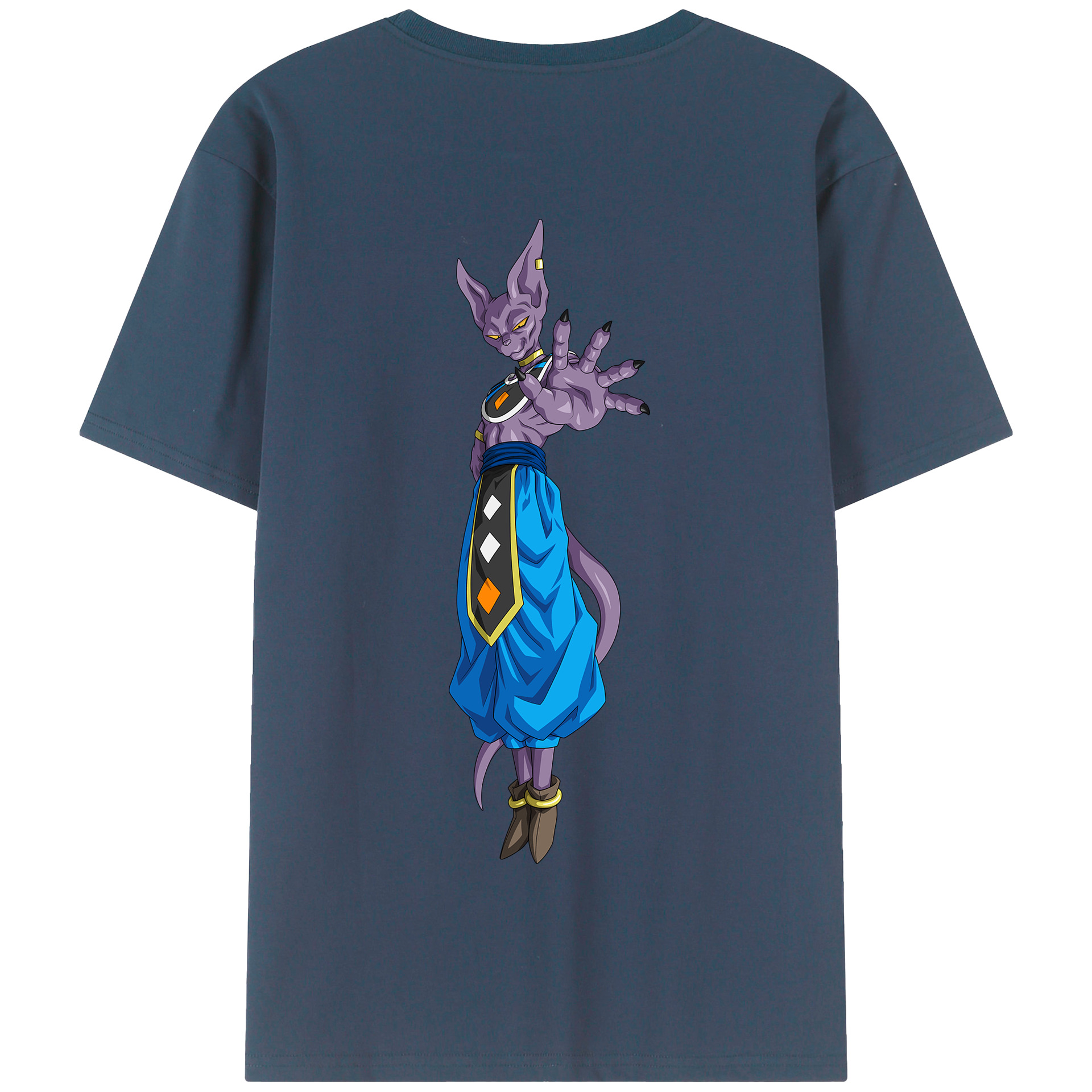 （画像用） ドラゴンボール ビルス 破壊神ビルス DRAGON BALL Beerus Birusu 綿100％半袖Tシャツ（背面プリント）