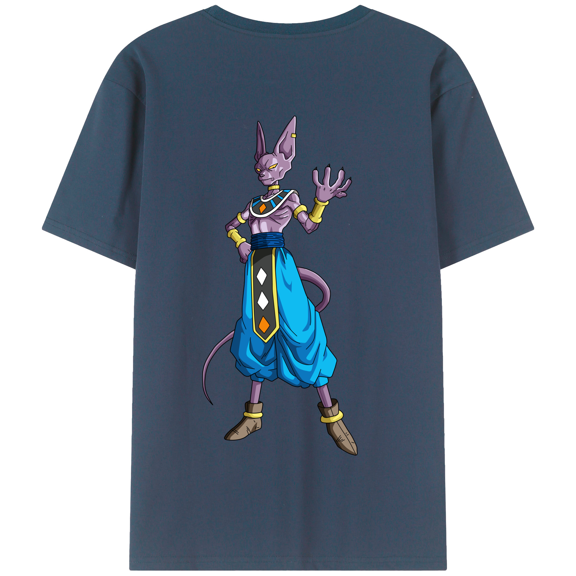 （画像用） ドラゴンボール ビルス 破壊神ビルス DRAGON BALL Beerus Birusu 綿100％半袖Tシャツ（背面プリント）