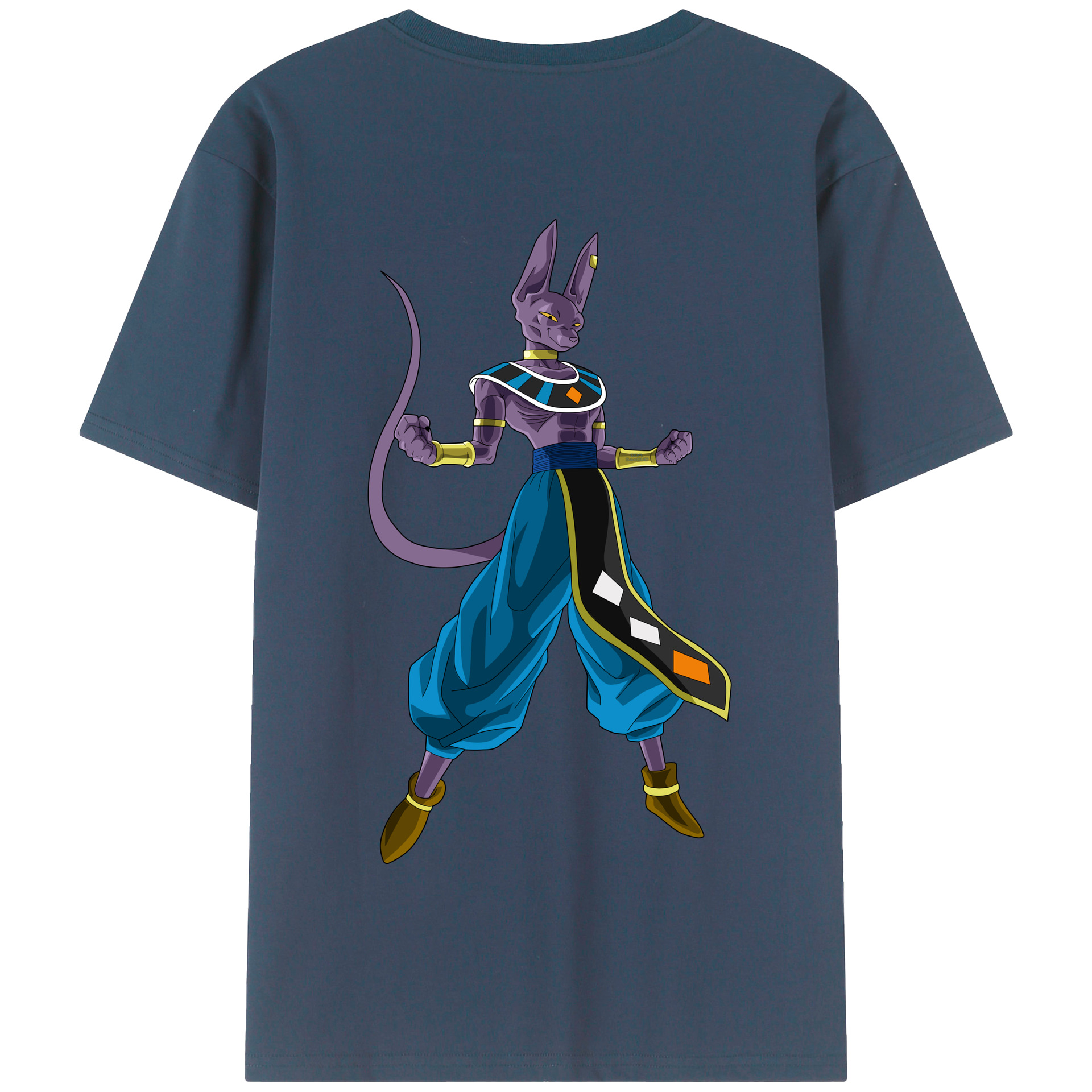 （画像用） ドラゴンボール ビルス 破壊神ビルス DRAGON BALL Beerus Birusu 綿100％半袖Tシャツ（背面プリント）