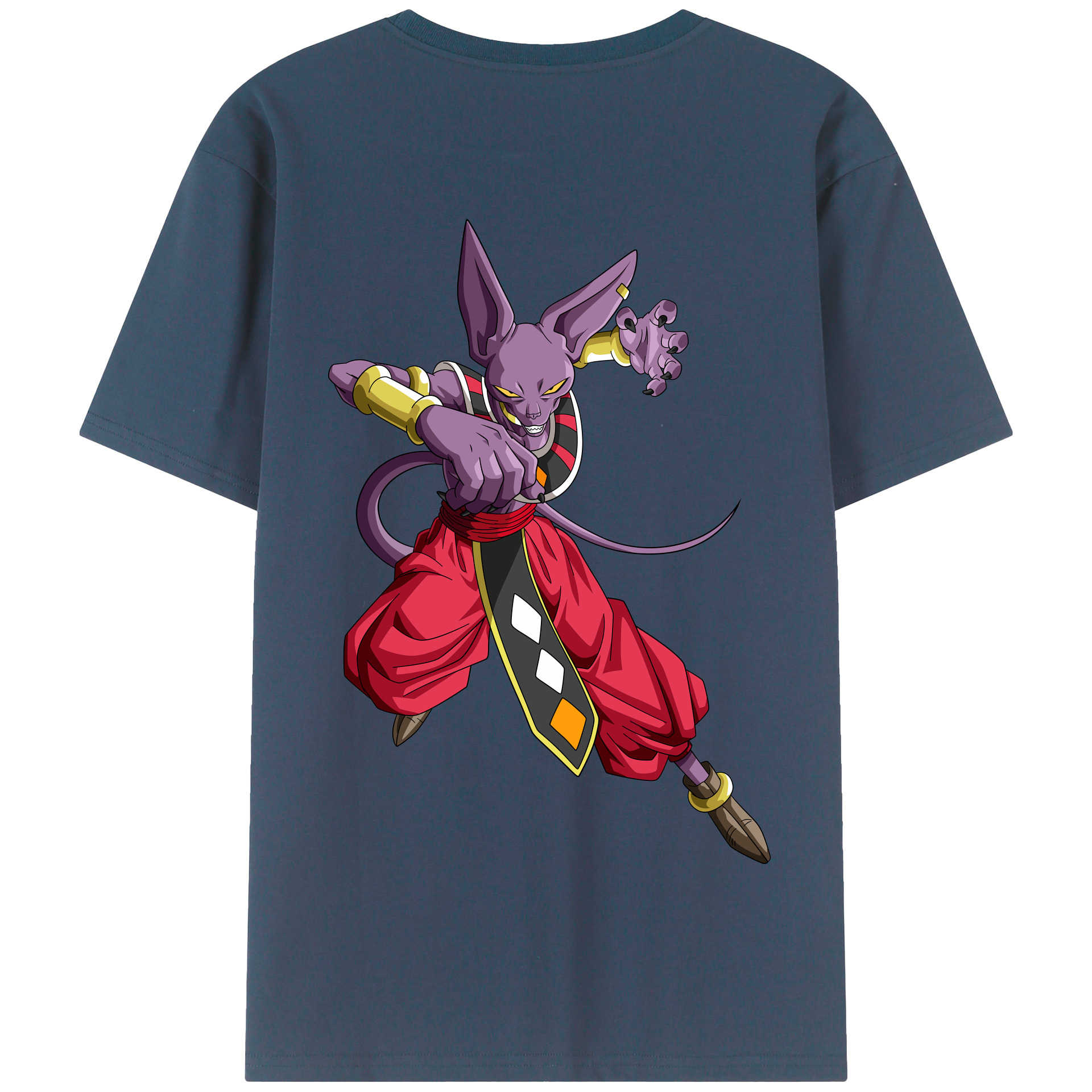 （画像用） ドラゴンボール ビルス 破壊神ビルス DRAGON BALL Beerus Birusu 綿100％半袖Tシャツ（背面プリント）