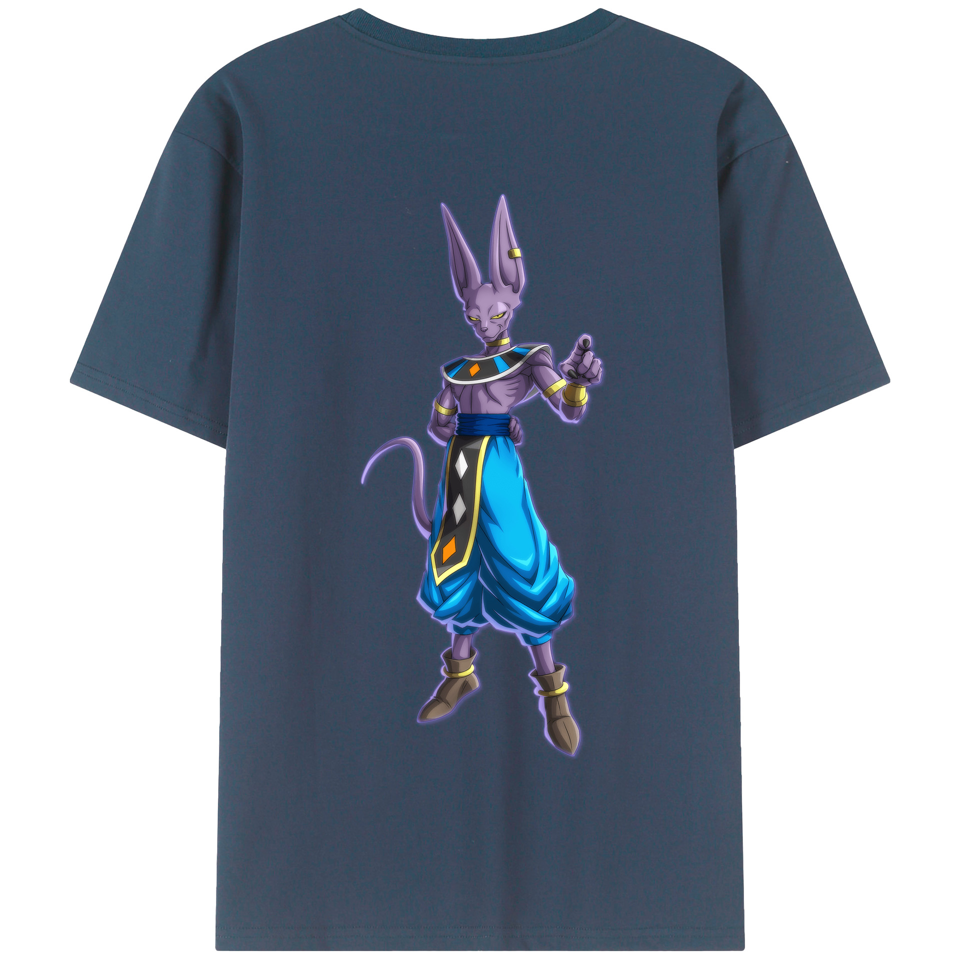 （画像用） ドラゴンボール ビルス 破壊神ビルス DRAGON BALL Beerus Birusu 綿100％半袖Tシャツ（背面プリント）