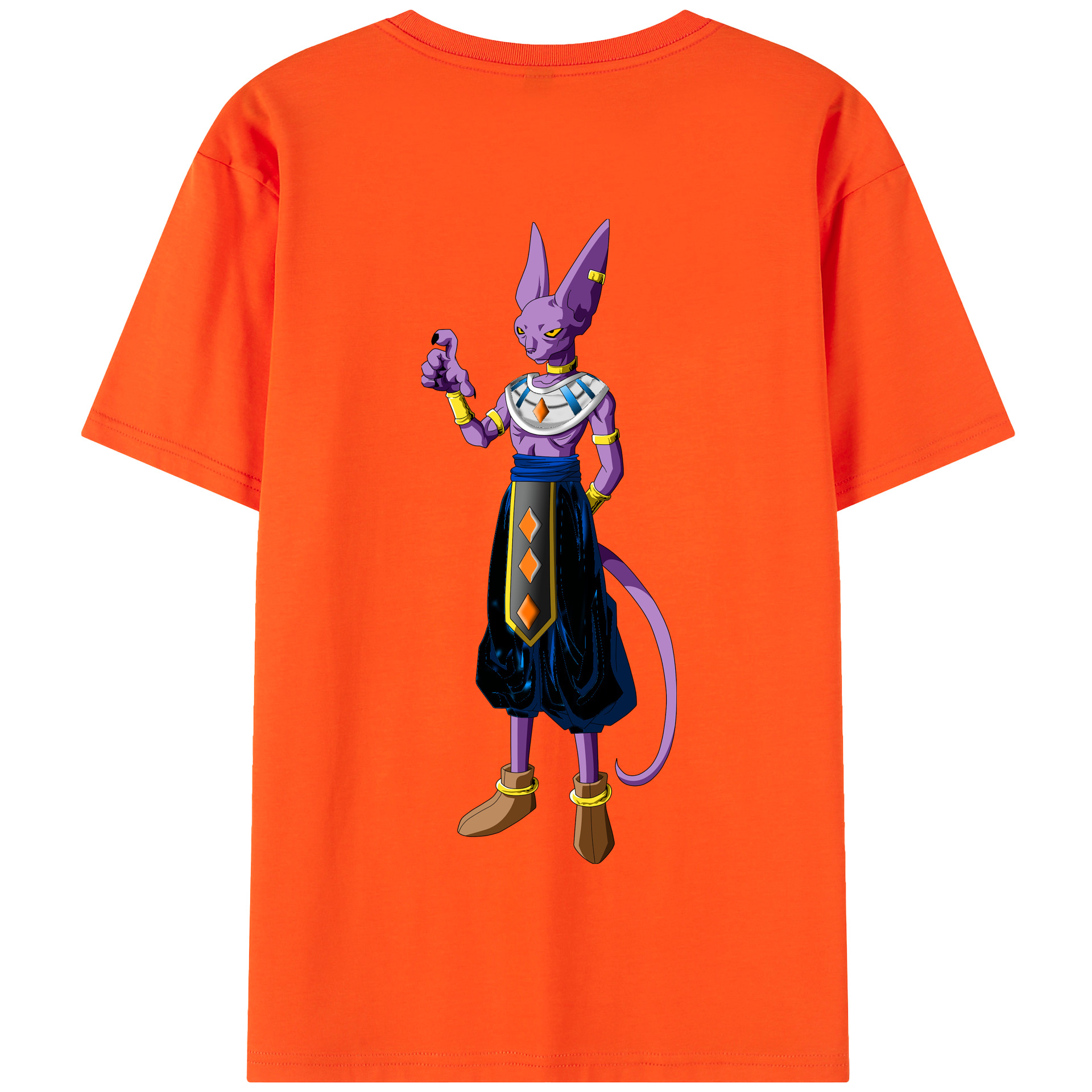 （画像用） ドラゴンボール ビルス 破壊神ビルス DRAGON BALL Beerus Birusu 綿100％半袖Tシャツ（背面プリント）