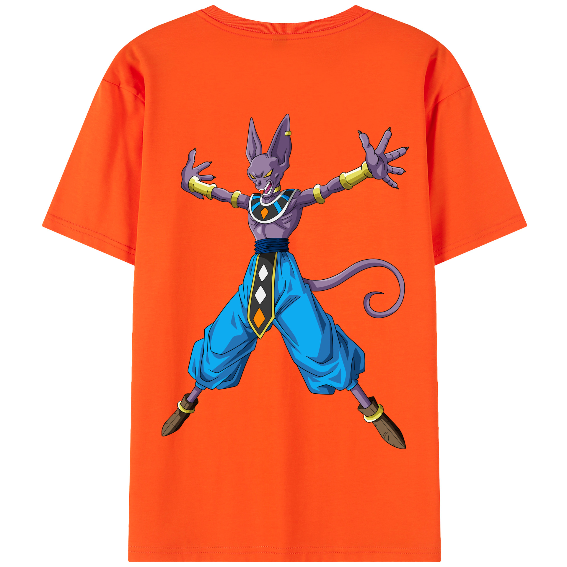 （画像用） ドラゴンボール ビルス 破壊神ビルス DRAGON BALL Beerus Birusu 綿100％半袖Tシャツ（背面プリント）