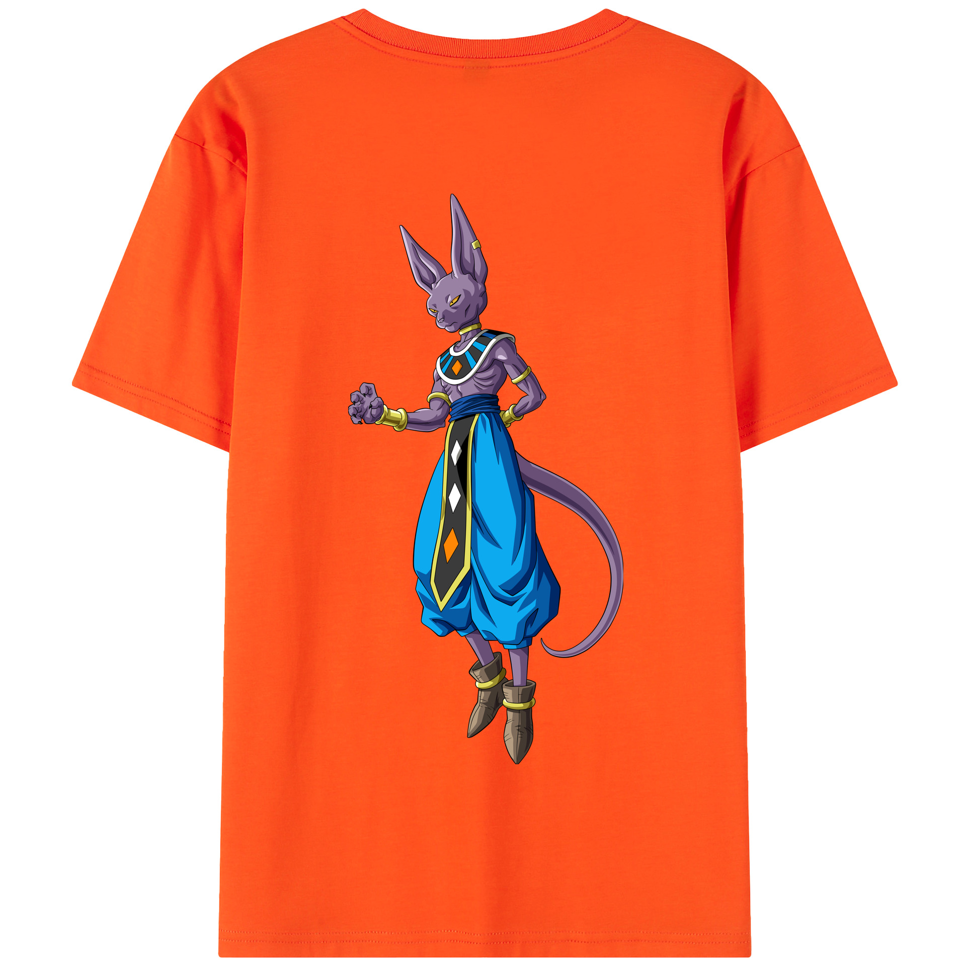 （画像用） ドラゴンボール ビルス 破壊神ビルス DRAGON BALL Beerus Birusu 綿100％半袖Tシャツ（背面プリント）