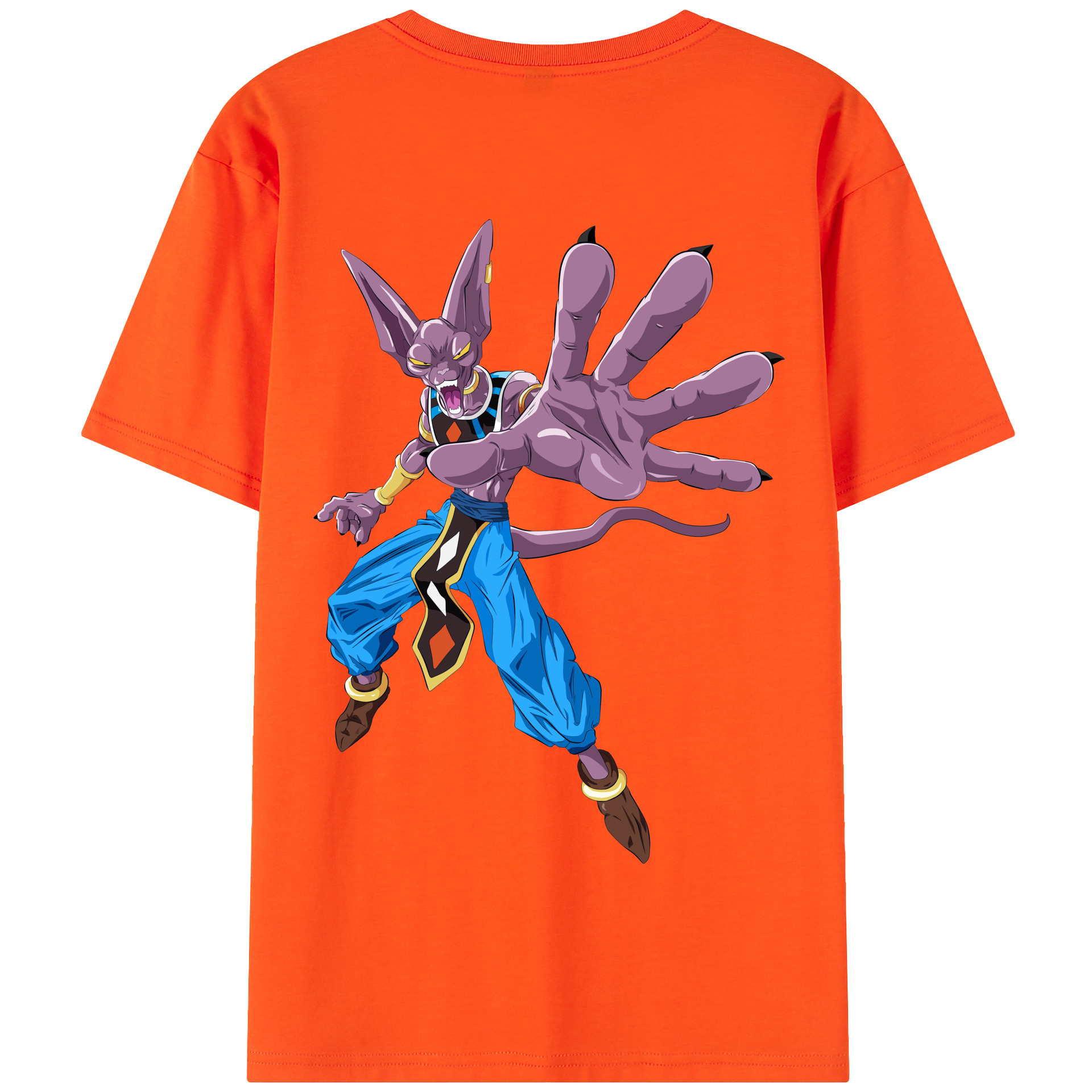 （画像用） ドラゴンボール ビルス 破壊神ビルス DRAGON BALL Beerus Birusu 綿100％半袖Tシャツ（背面プリント）