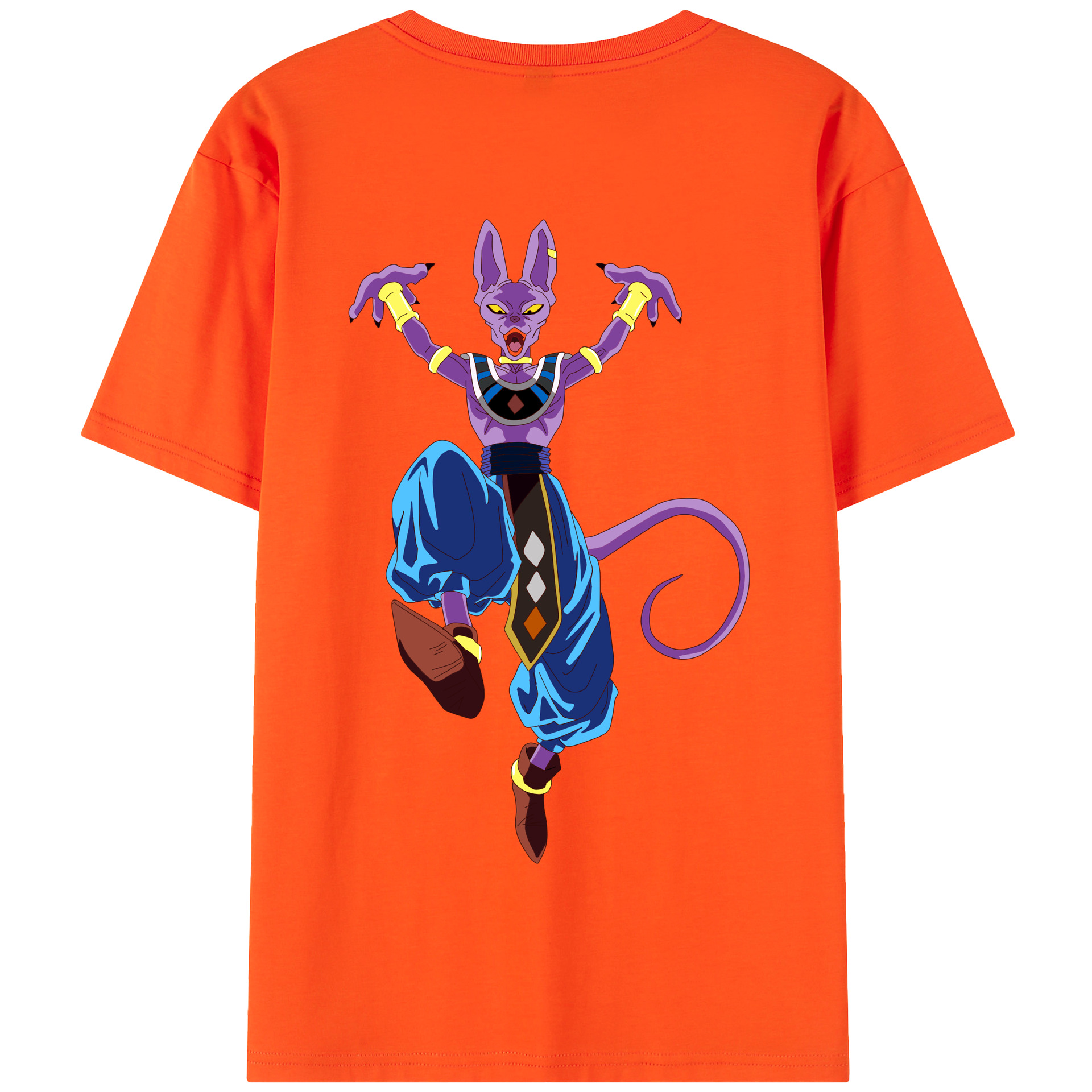 （画像用） ドラゴンボール ビルス 破壊神ビルス DRAGON BALL Beerus Birusu 綿100％半袖Tシャツ（背面プリント）