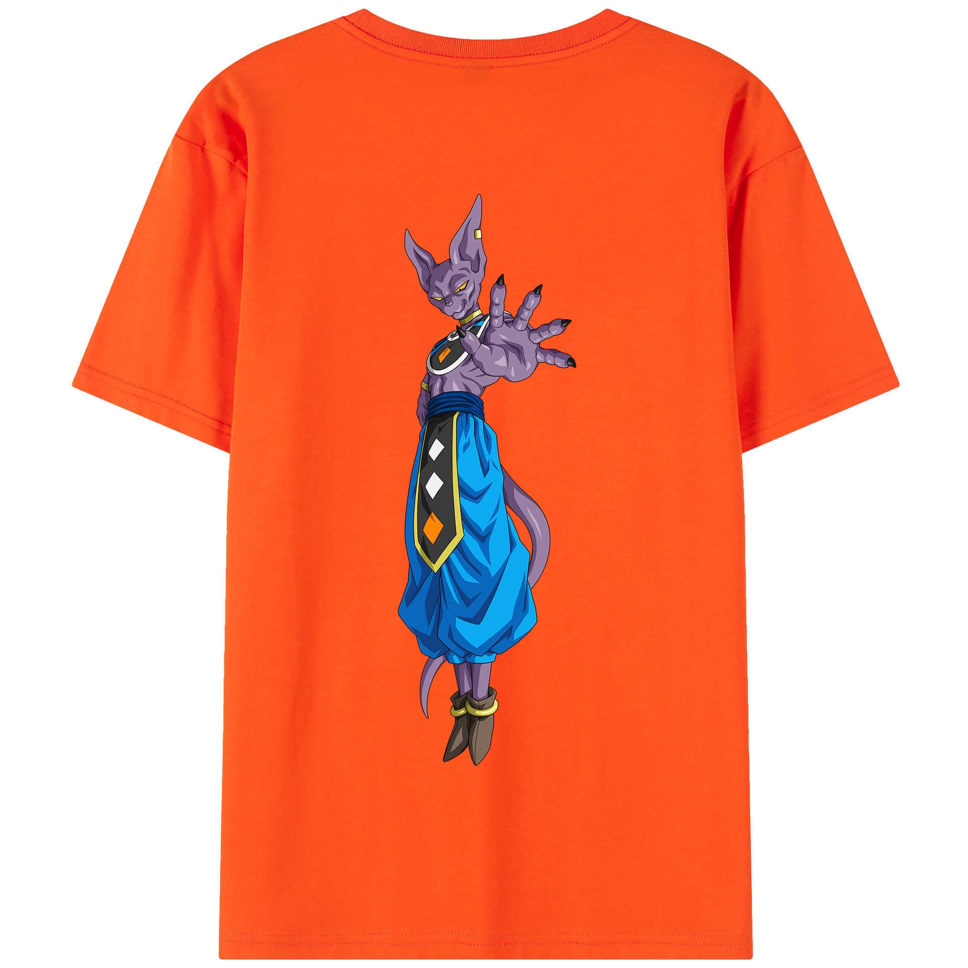 （画像用） ドラゴンボール ビルス 破壊神ビルス DRAGON BALL Beerus Birusu 綿100％半袖Tシャツ（背面プリント）