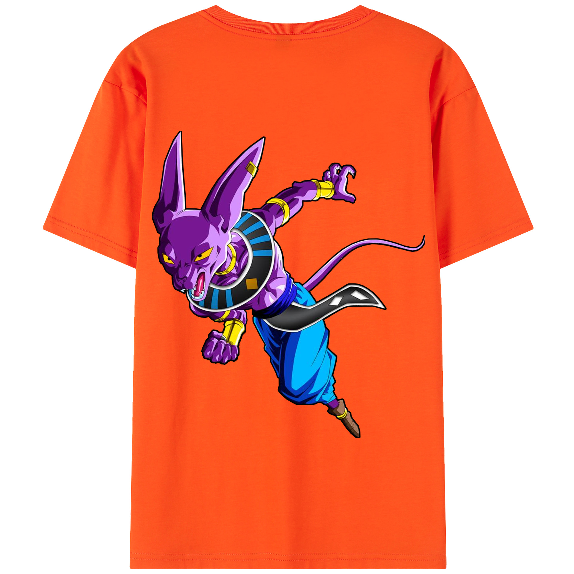 （画像用） ドラゴンボール ビルス 破壊神ビルス DRAGON BALL Beerus Birusu 綿100％半袖Tシャツ（背面プリント）
