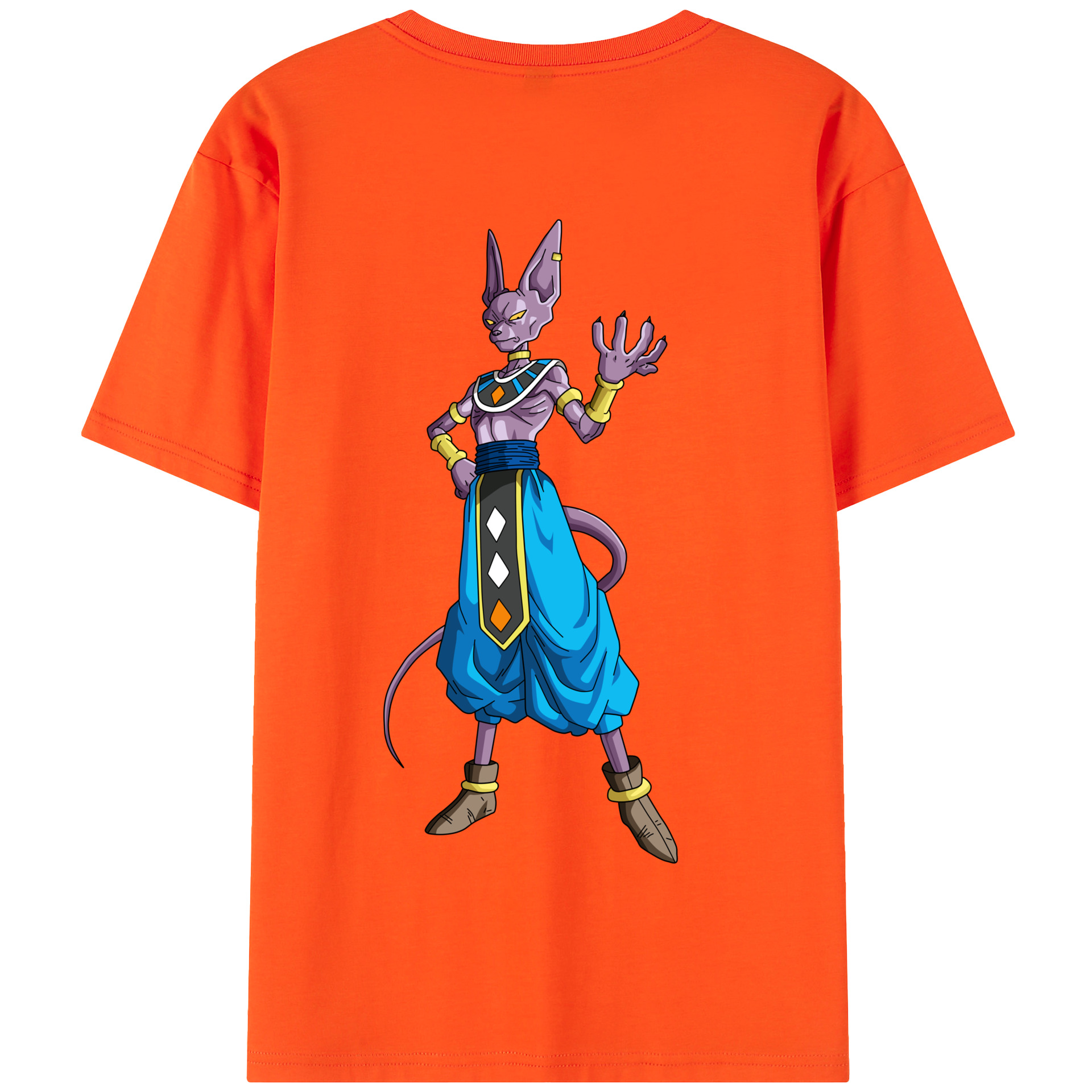 （画像用） ドラゴンボール ビルス 破壊神ビルス DRAGON BALL Beerus Birusu 綿100％半袖Tシャツ（背面プリント）