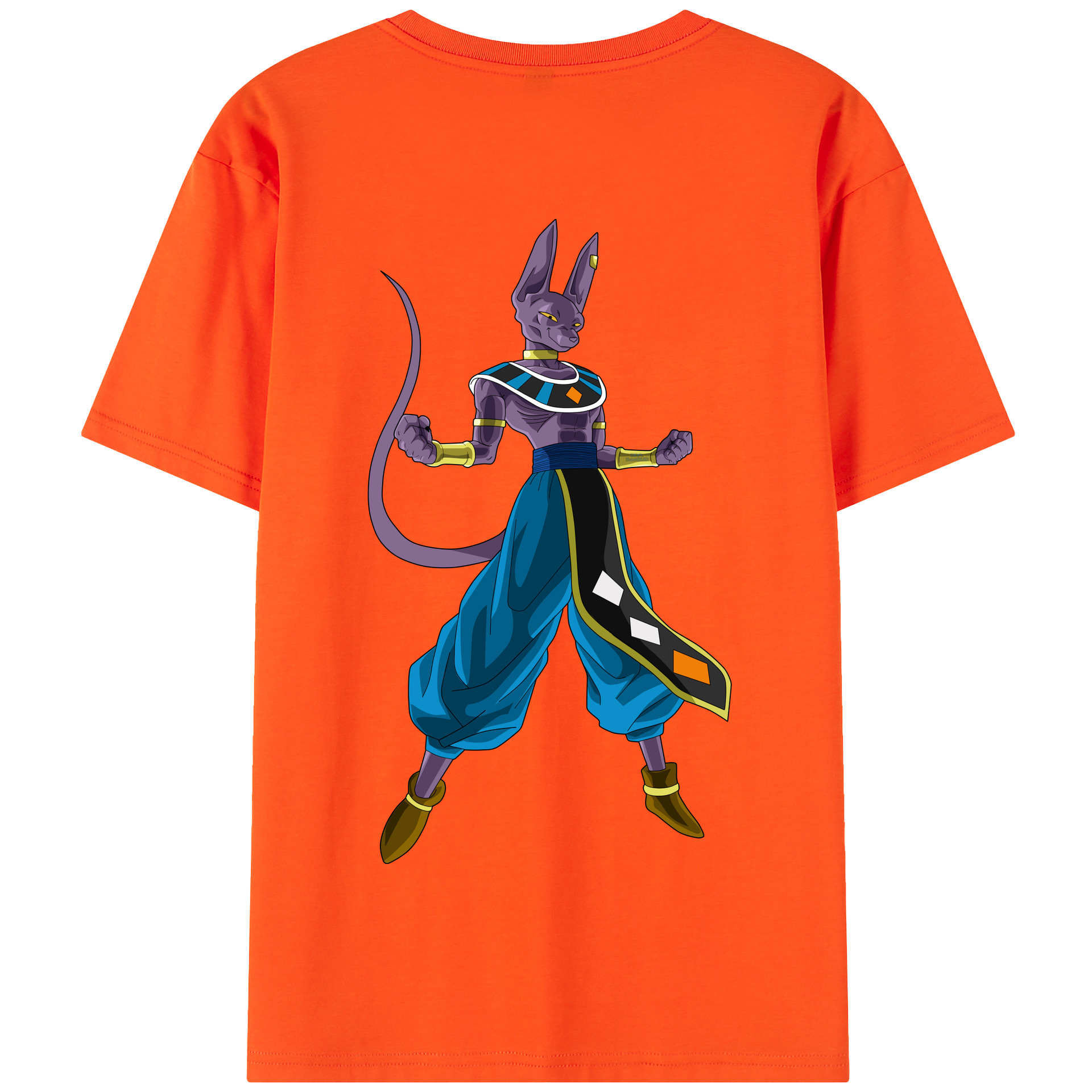 （画像用） ドラゴンボール ビルス 破壊神ビルス DRAGON BALL Beerus Birusu 綿100％半袖Tシャツ（背面プリント）