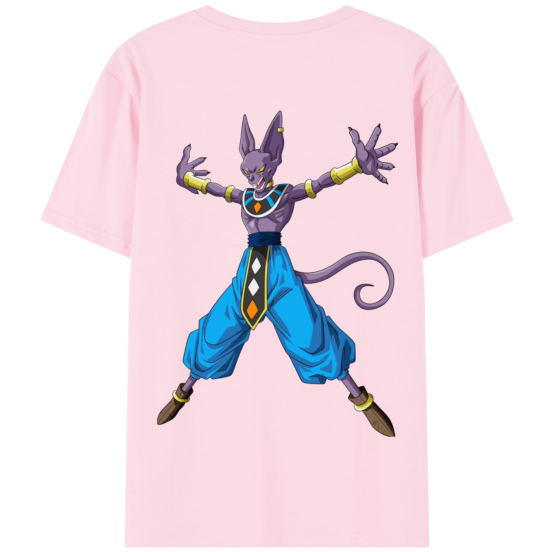 （画像用） ドラゴンボール ビルス 破壊神ビルス DRAGON BALL Beerus Birusu 綿100％半袖Tシャツ（背面プリント）