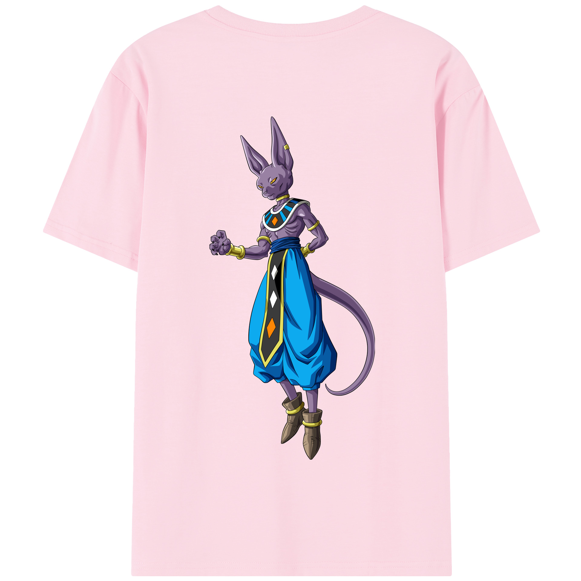 （画像用） ドラゴンボール ビルス 破壊神ビルス DRAGON BALL Beerus Birusu 綿100％半袖Tシャツ（背面プリント）
