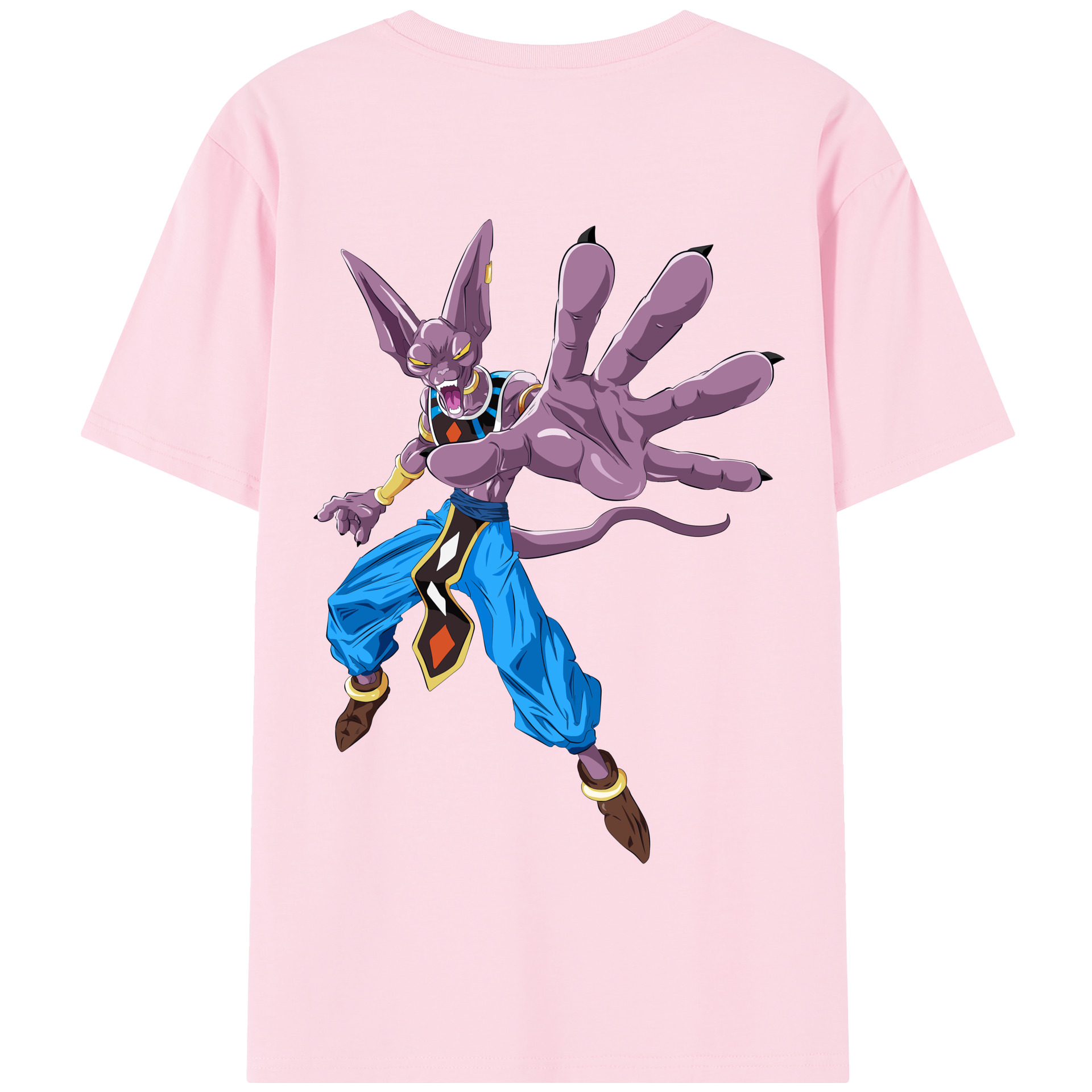 （画像用） ドラゴンボール ビルス 破壊神ビルス DRAGON BALL Beerus Birusu 綿100％半袖Tシャツ（背面プリント）