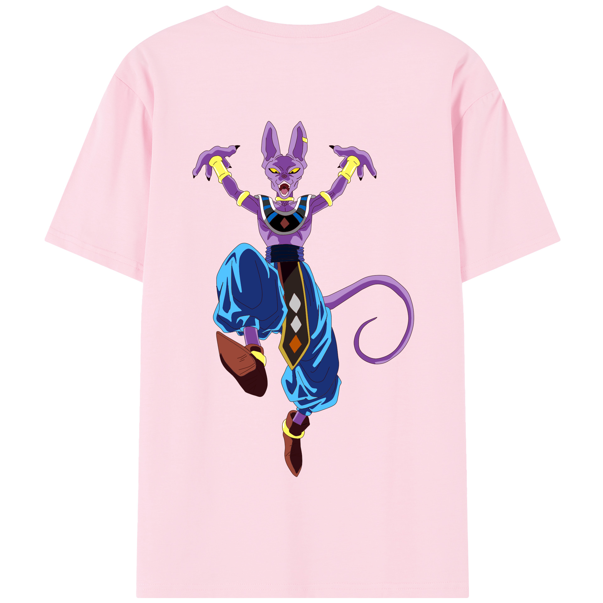 （画像用） ドラゴンボール ビルス 破壊神ビルス DRAGON BALL Beerus Birusu 綿100％半袖Tシャツ（背面プリント）