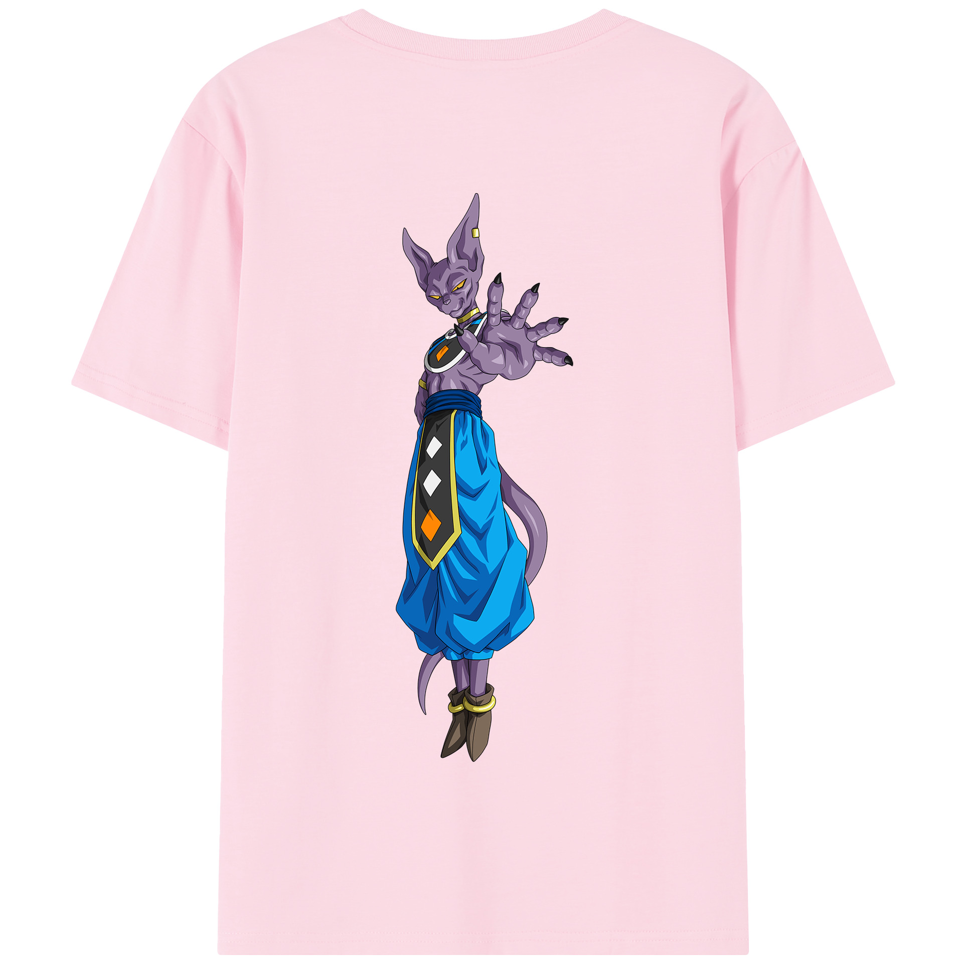 （画像用） ドラゴンボール ビルス 破壊神ビルス DRAGON BALL Beerus Birusu 綿100％半袖Tシャツ（背面プリント）