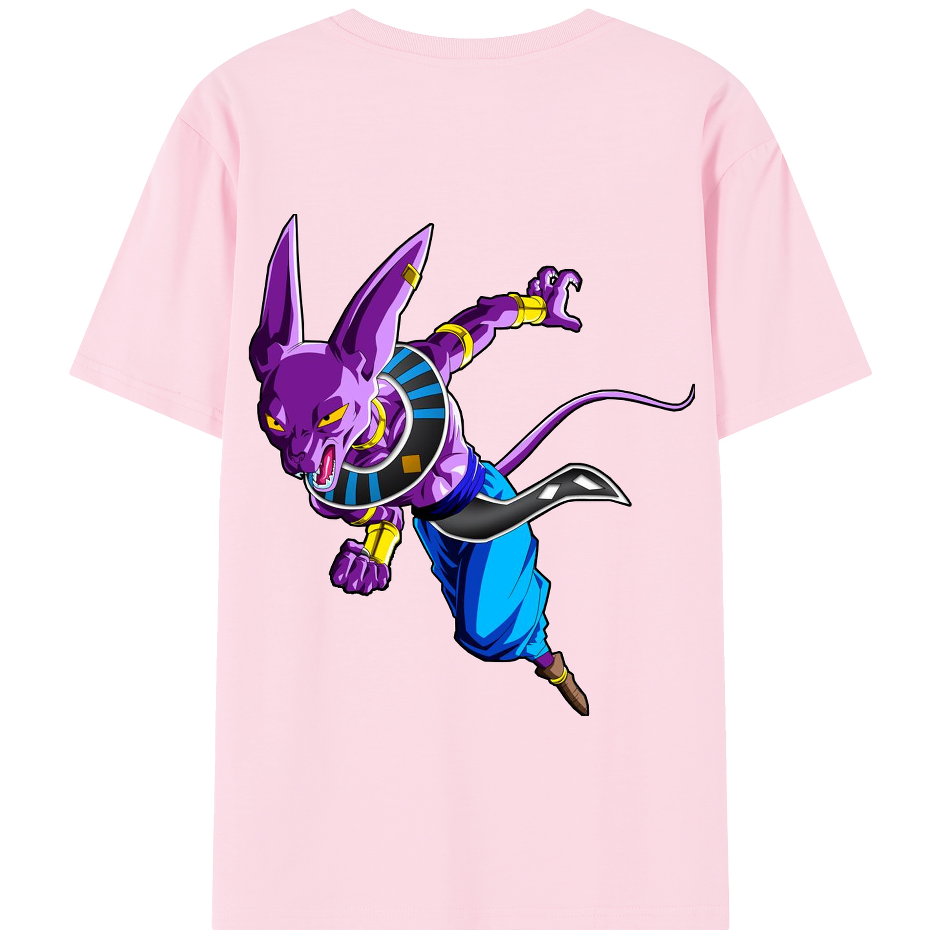 （画像用） ドラゴンボール ビルス 破壊神ビルス DRAGON BALL Beerus Birusu 綿100％半袖Tシャツ（背面プリント）