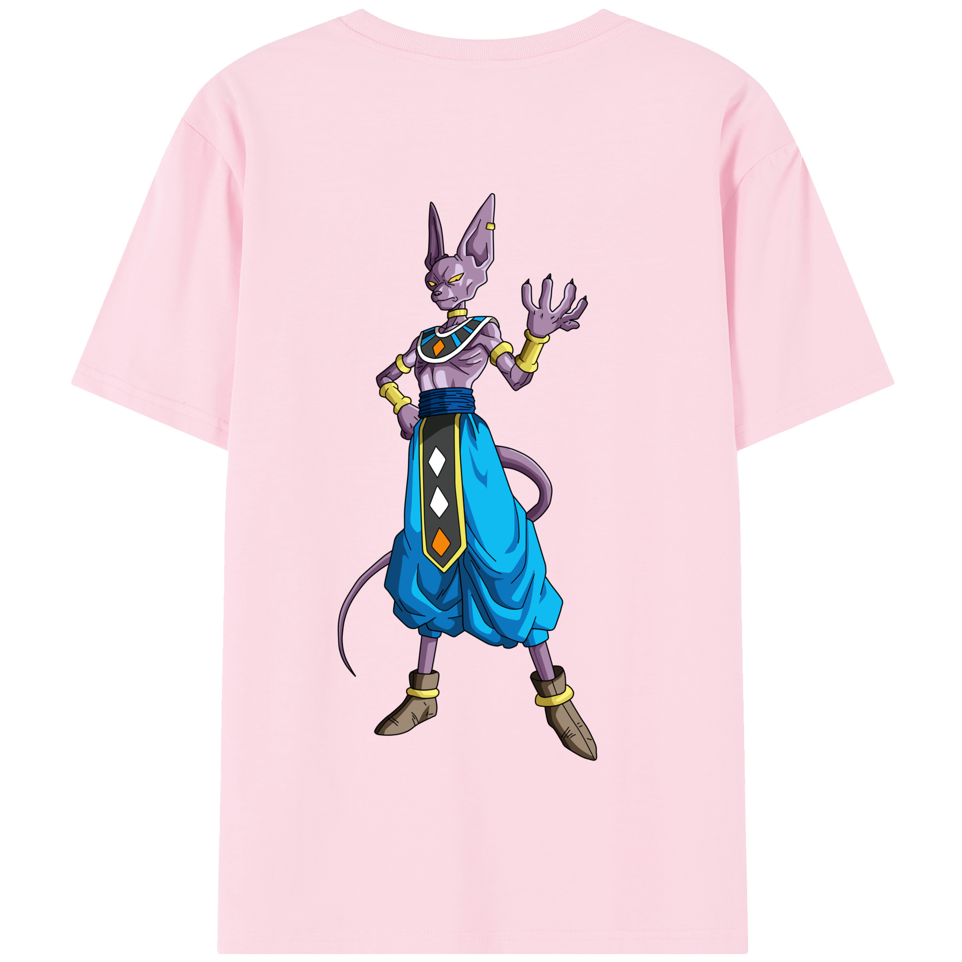 （画像用） ドラゴンボール ビルス 破壊神ビルス DRAGON BALL Beerus Birusu 綿100％半袖Tシャツ（背面プリント）