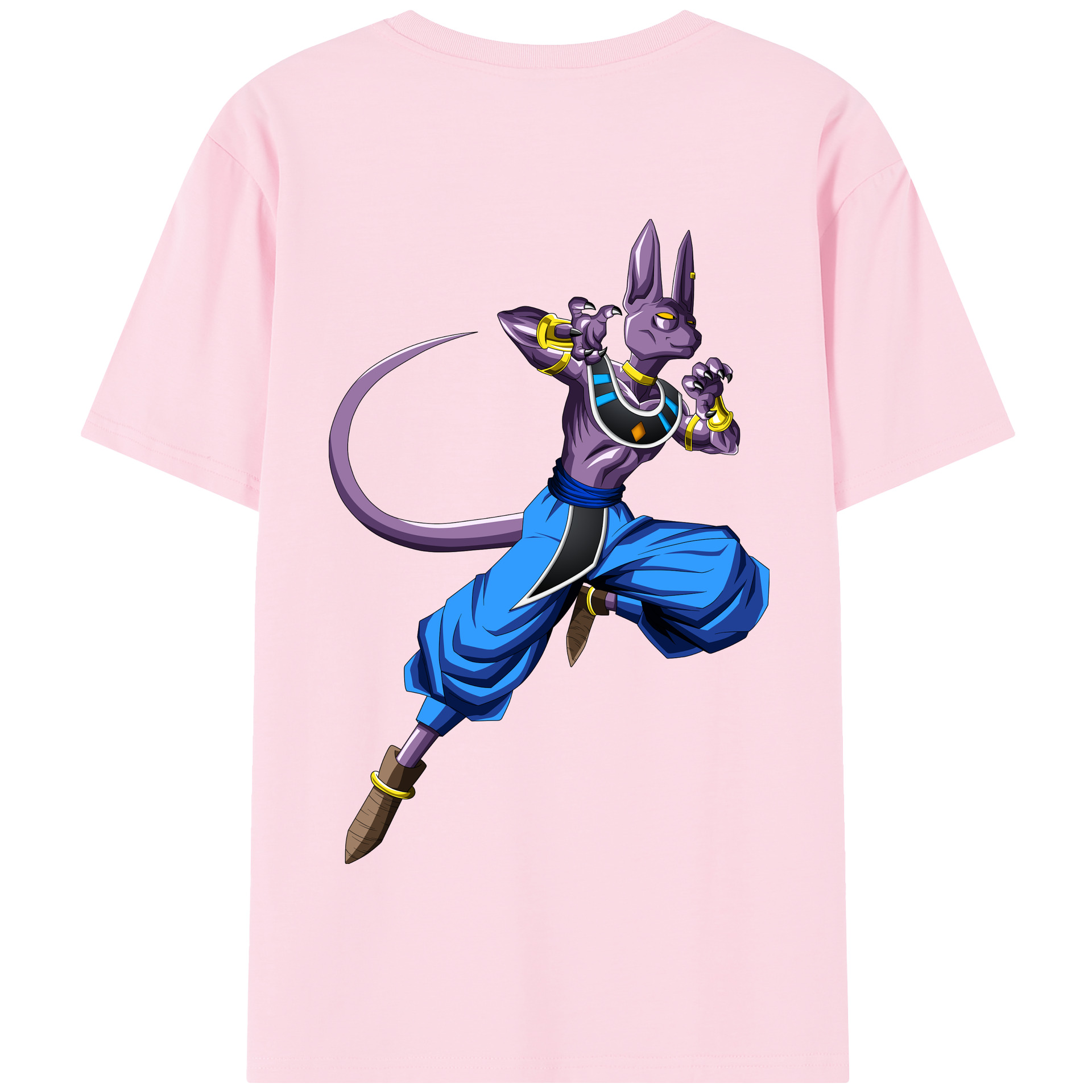 （画像用） ドラゴンボール ビルス 破壊神ビルス DRAGON BALL Beerus Birusu 綿100％半袖Tシャツ（背面プリント）