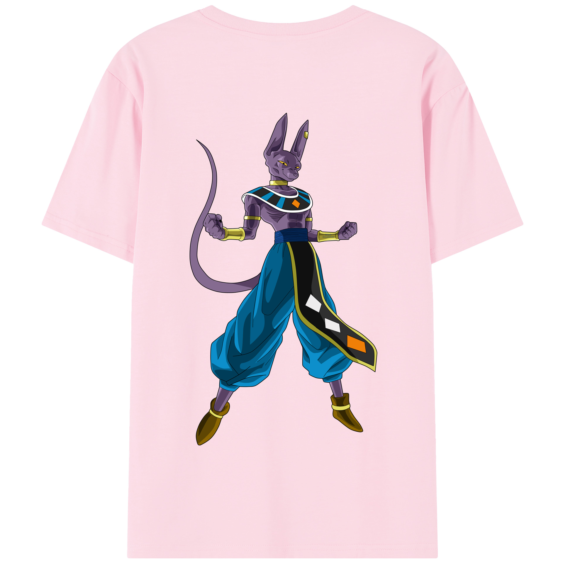 （画像用） ドラゴンボール ビルス 破壊神ビルス DRAGON BALL Beerus Birusu 綿100％半袖Tシャツ（背面プリント）