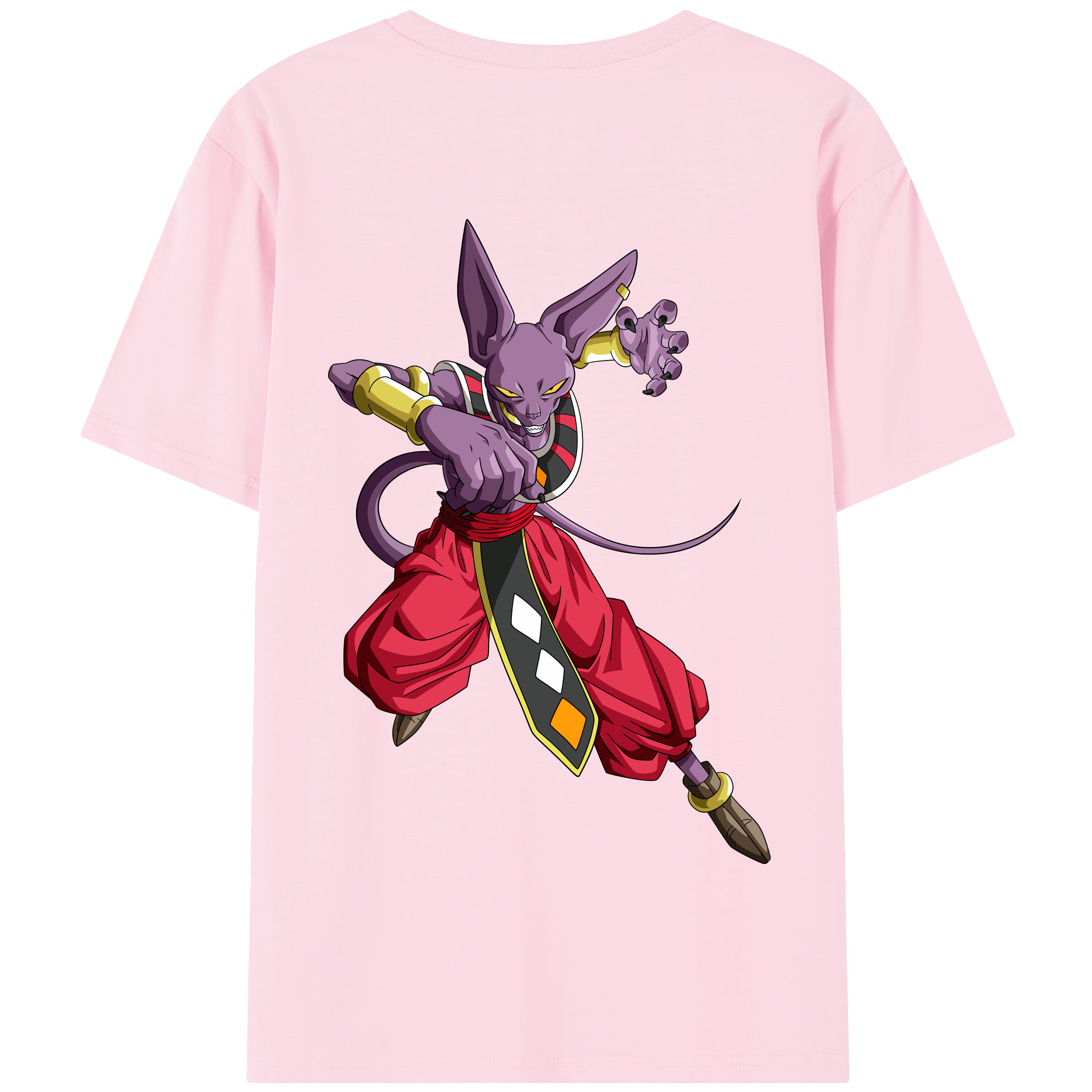 （画像用） ドラゴンボール ビルス 破壊神ビルス DRAGON BALL Beerus Birusu 綿100％半袖Tシャツ（背面プリント）