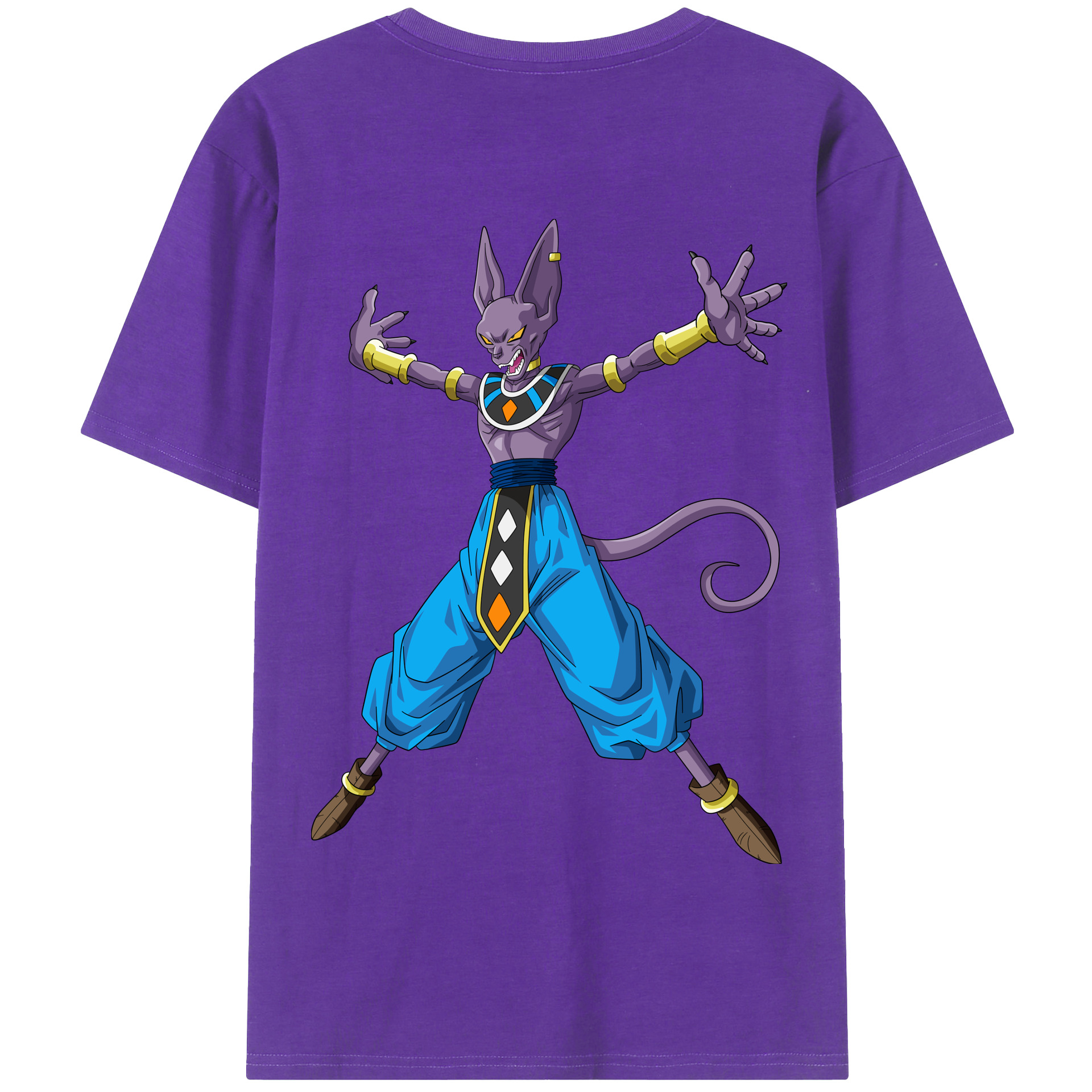 （画像用） ドラゴンボール ビルス 破壊神ビルス DRAGON BALL Beerus Birusu 綿100％半袖Tシャツ（背面プリント）
