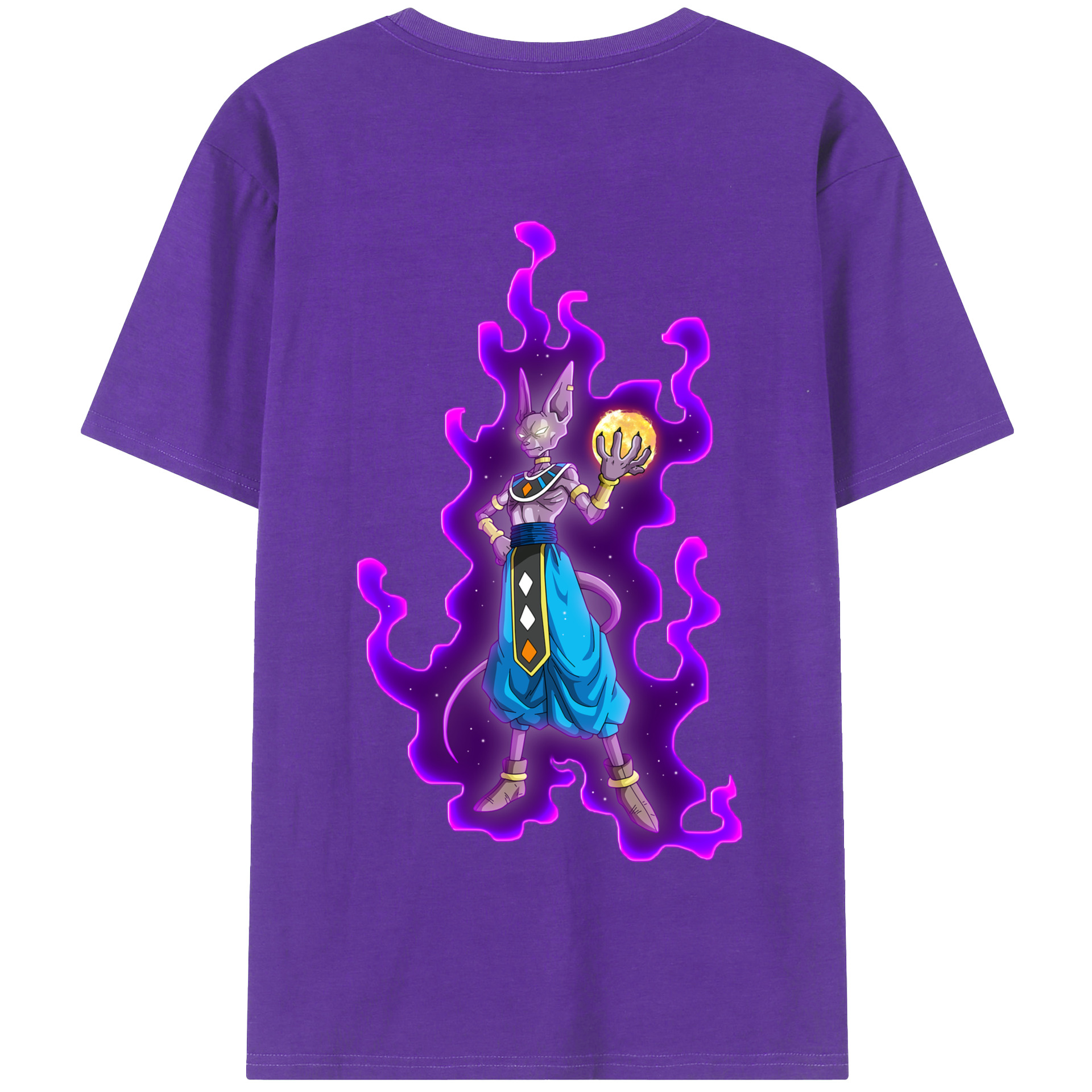 （画像用） ドラゴンボール ビルス 破壊神ビルス DRAGON BALL Beerus Birusu 綿100％半袖Tシャツ（背面プリント）