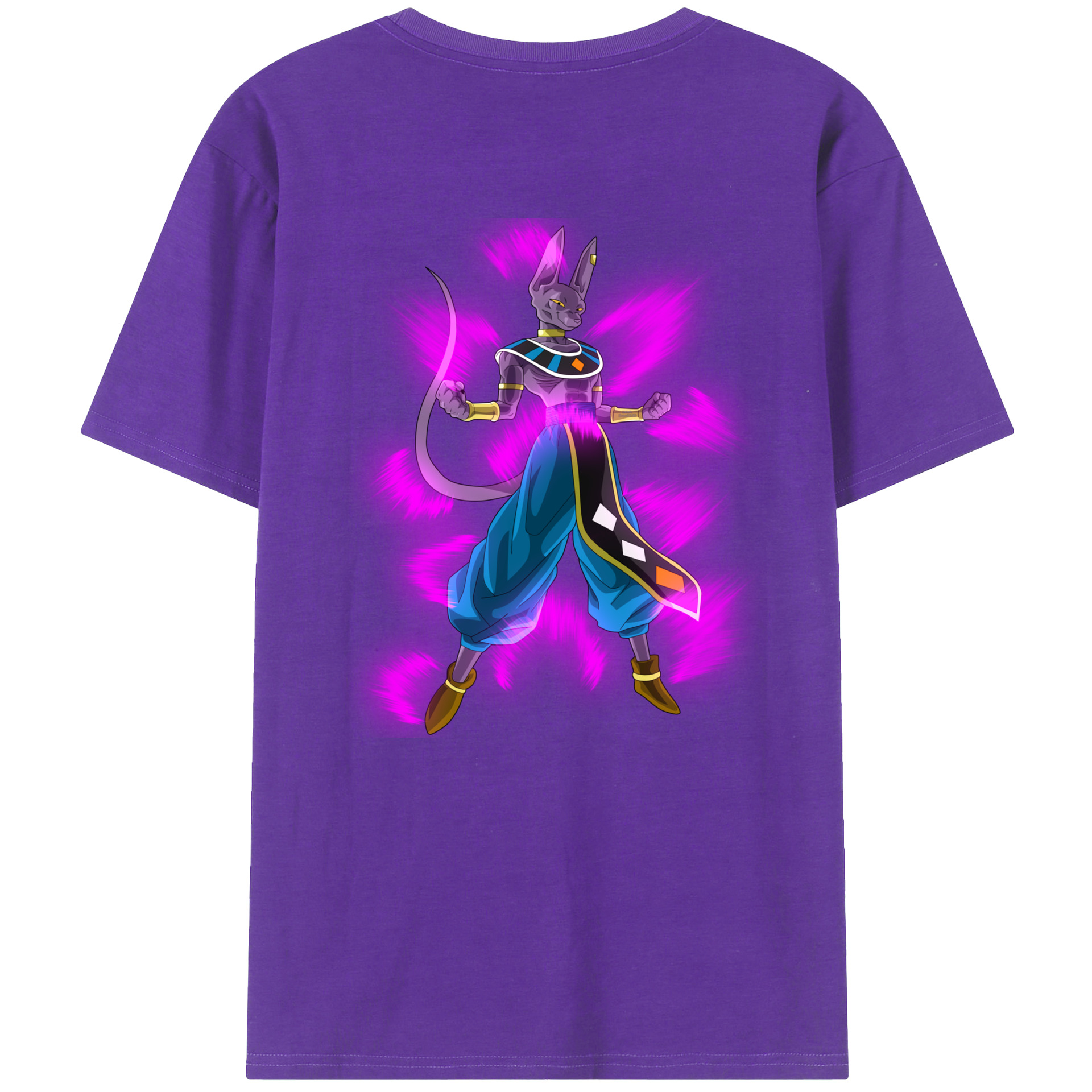 （画像用） ドラゴンボール ビルス 破壊神ビルス DRAGON BALL Beerus Birusu 綿100％半袖Tシャツ（背面プリント）