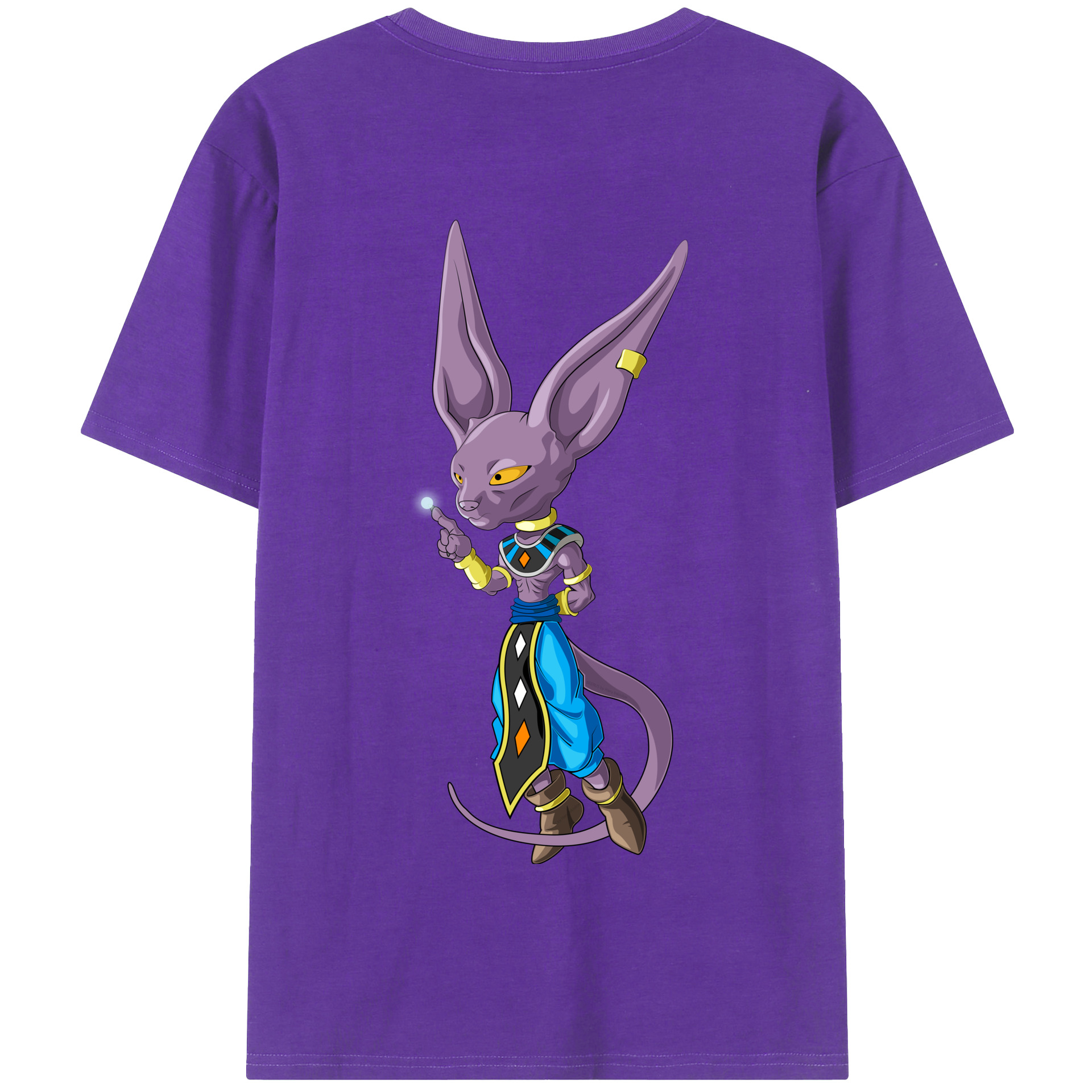 （画像用） ドラゴンボール ビルス 破壊神ビルス DRAGON BALL Beerus Birusu 綿100％半袖Tシャツ（背面プリント）