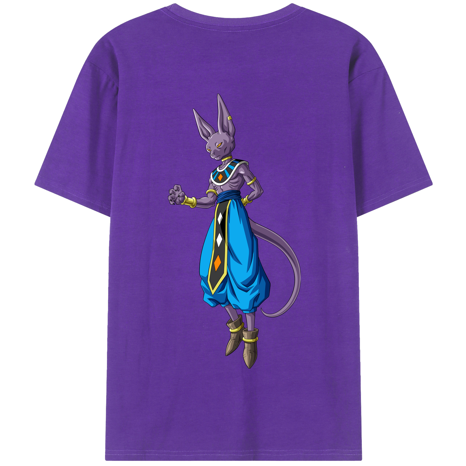 （画像用） ドラゴンボール ビルス 破壊神ビルス DRAGON BALL Beerus Birusu 綿100％半袖Tシャツ（背面プリント）