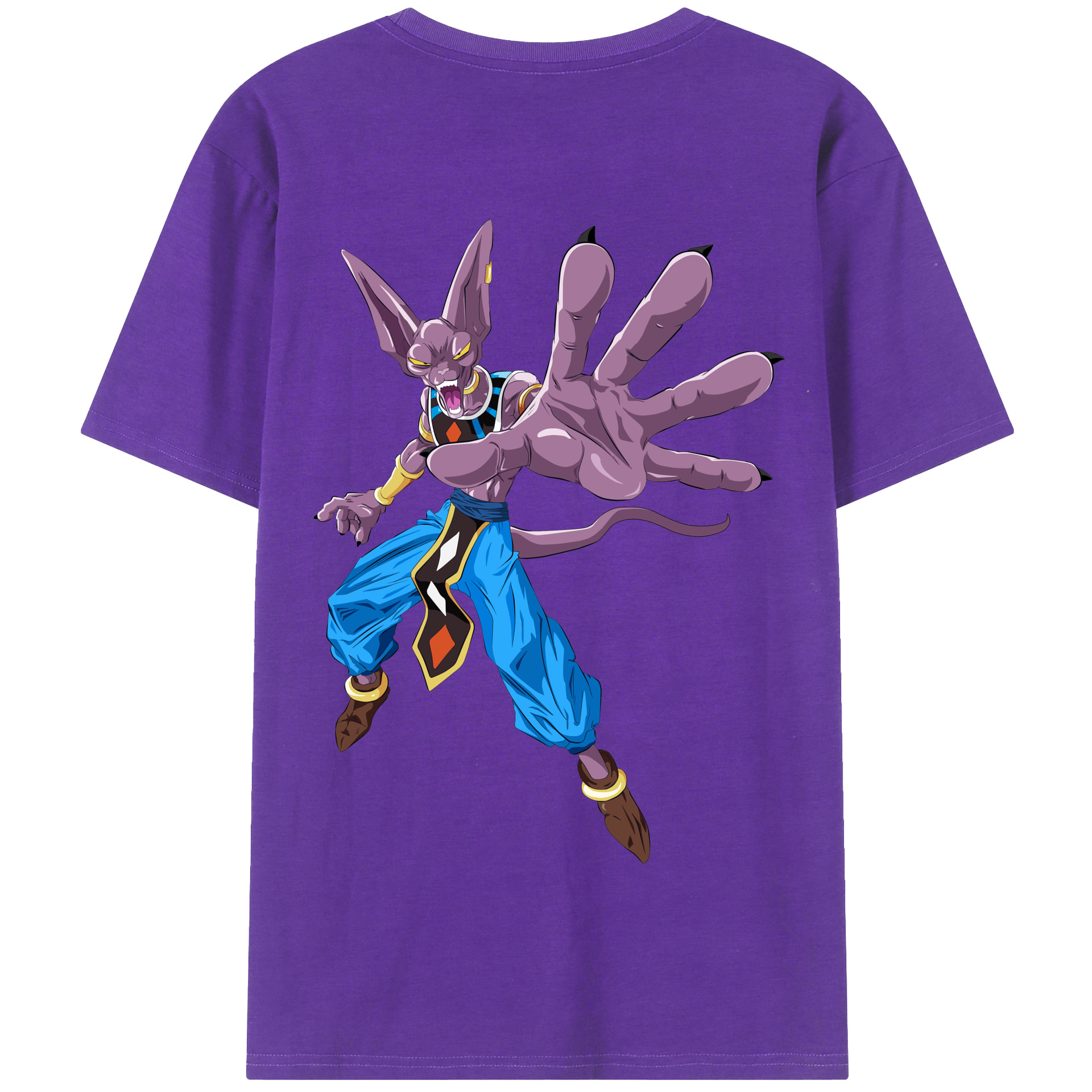 （画像用） ドラゴンボール ビルス 破壊神ビルス DRAGON BALL Beerus Birusu 綿100％半袖Tシャツ（背面プリント）