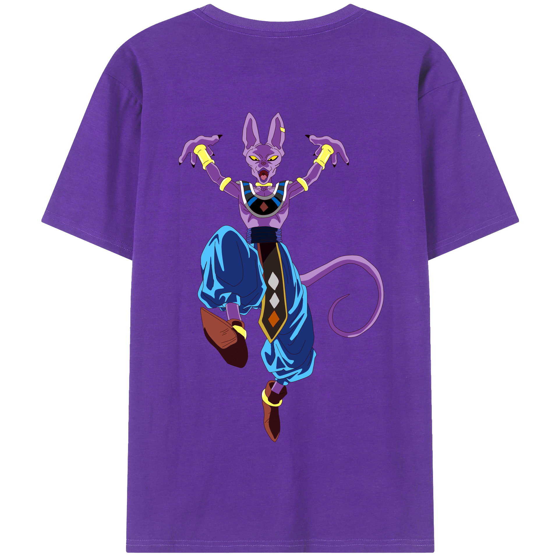 （画像用） ドラゴンボール ビルス 破壊神ビルス DRAGON BALL Beerus Birusu 綿100％半袖Tシャツ（背面プリント）
